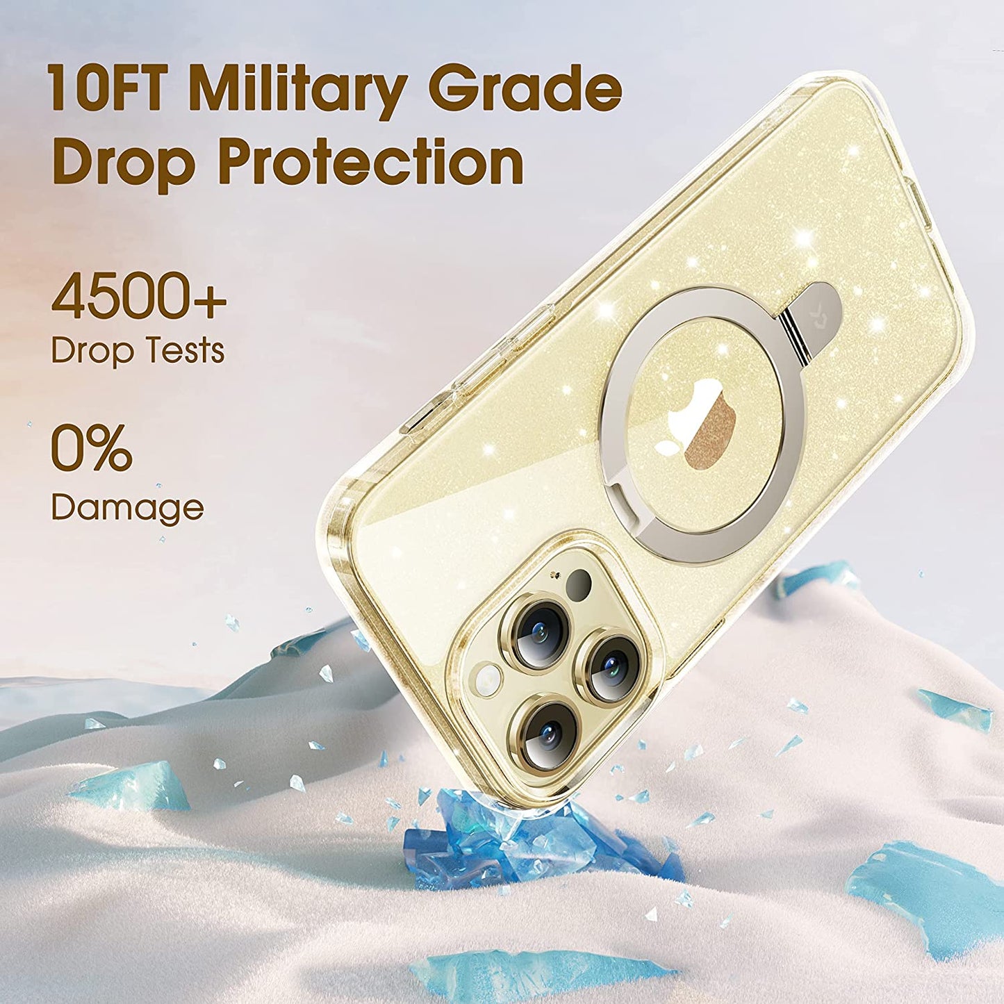 CASEKOO Glitter Clear Iphone 14 Pro Case, Magsafe Compatible, Invisible Stand, Non-Yellowing, Protective Bling Phone Cases 6.1 Inch  CASEKOO   