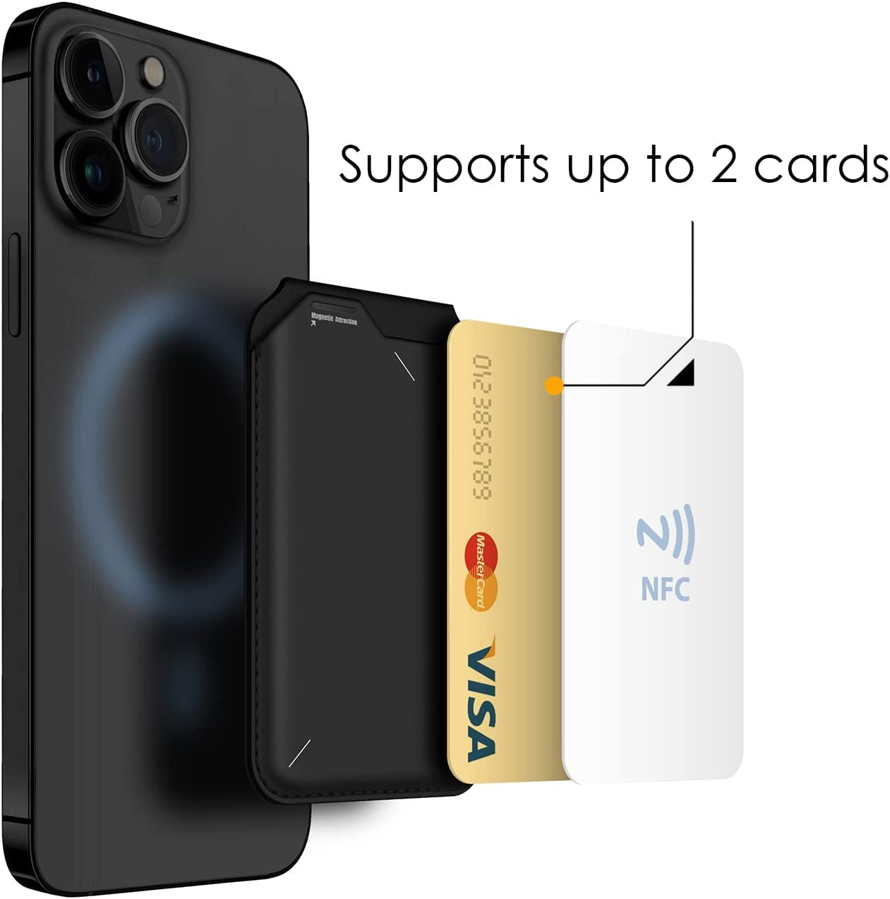 Aulumu G02 [2-In-1] Mag Safe Card Wallet Holder [Lightweight Version], Adjustable Stand, Open ID Window, Magnetic Phone Wallet Stick on for Iphone 14 Pro Max/14 Pro/14/14 Plus/13/12 Series Black  aulumu   