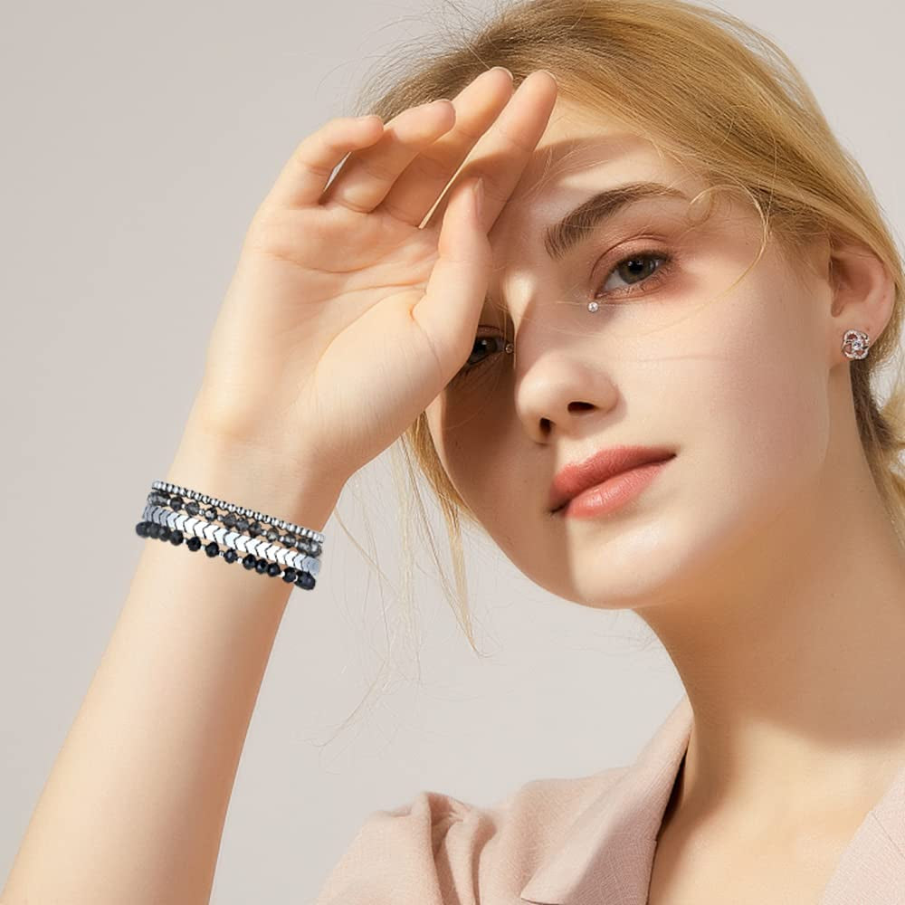 Fastgo Bracelet Band Beaded Compatible with Apple Watch 38Mm 40Mm 41Mm 42Mm 44Mm 45Mm 49Mm Women, Fashion Elastic Stretch Strap Bands for Iwatch SE &Series Ultra 8 7 6 5 4 3 2 1(Black/Sliver/Grey,S/M)  fastgo   