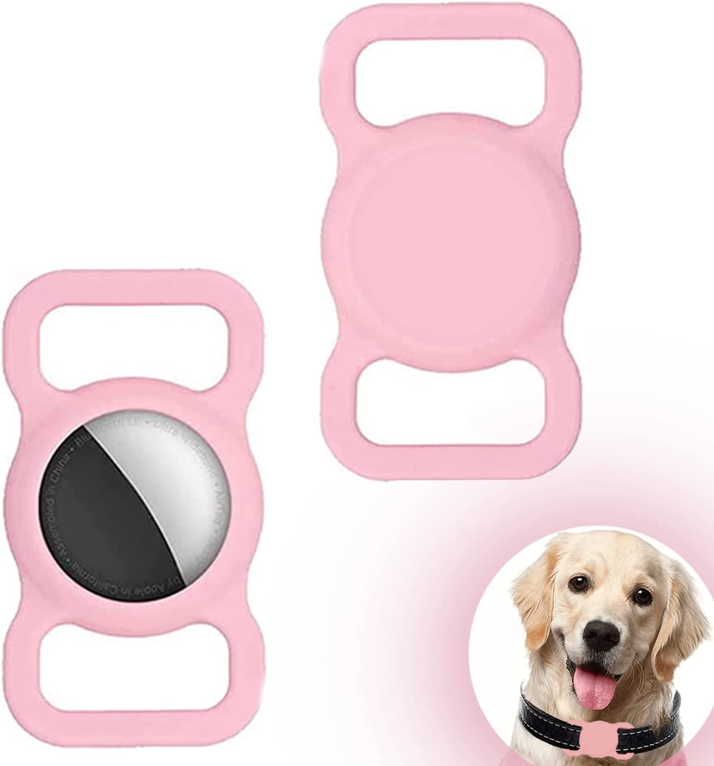 2-Pack Dog Collar Holder Compatible with Airtag, Soft Silicone Waterproof Case for Apple Air Tag Tracker Kids School Bag & Backpack & Dog Pet Collar Loop Holder (Black)  TENTOKU Pink  