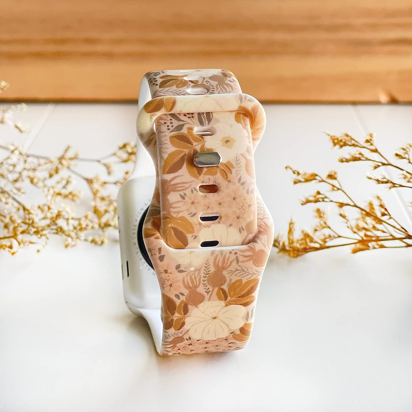 Flora Floral Forest Boho Brown Smart Watch Band for Apple Watch Series 1, 2, 3, 4, 5, 6, 7, 8, Model 38Mm/40Mm/41Mm/42Mm/44Mm/45Mm/49Mm, Active Sport Watch Band for Men and Women  Tweedle Dee Designs   