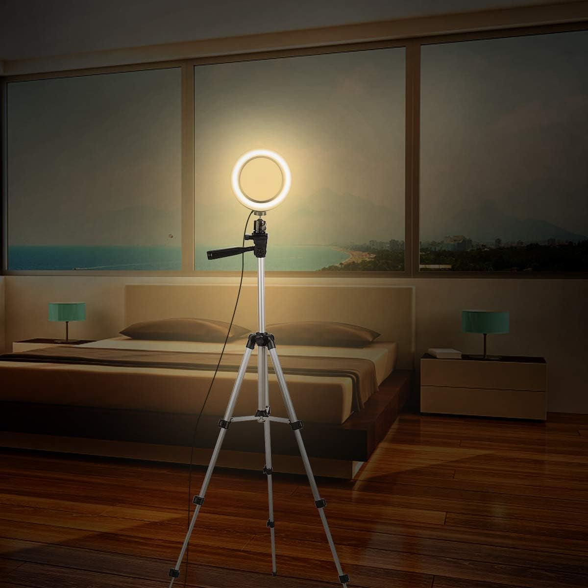 5.7" Ring Light with Tripod Stand and Cell Phone Holder, Mini LED Camera Light Selfie Ring Light Table Lamp for Live Stream, Youtube Video, Makeup, Photography Lighting Compatible with Iphone Android  oenbopo   