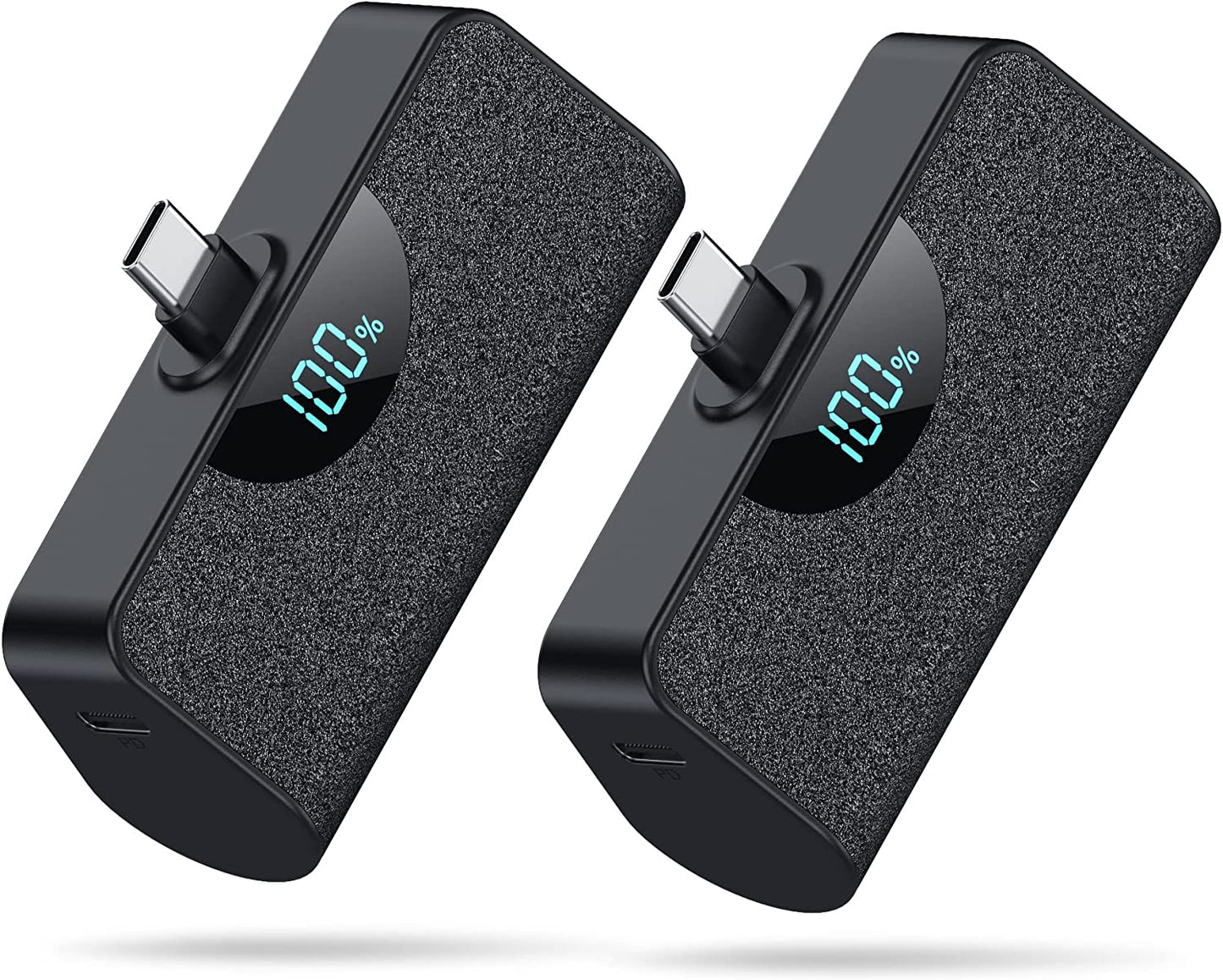 [2 Pack] Mini Portable Charger USB-C Power Bank 5200Mah,Lcd Display 15W PD Fast Charging Battery Pack Backup Charger Compatible with Samsung Galaxy S22/S21/S10/S9,Note 20/10,Moto,Lg,Android Phones Etc  Dongguan Yuanhaoxun Technology Co., Ltd Black+Black  
