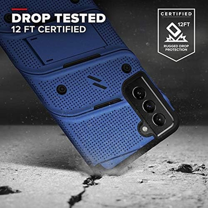 ZIZO Bolt Series for Galaxy S21 Case with Screen Protector Kickstand Holster Lanyard - Blue & Black  Zizo   