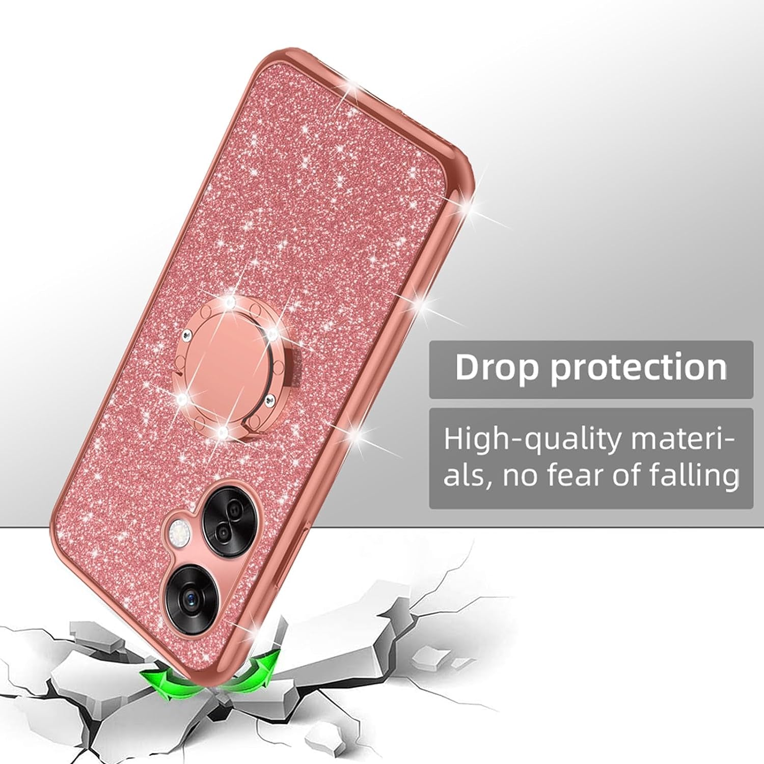 Nancheng for Oneplus Nord N30 5G Case (2023), Phone Case for Nord N30 5G 5G Women Glitter Cute Luxury Soft TPU Silicone Clear Cover with Stand Bumper Shockproof Full Body Protection Case - Rose Gold  nancheng   