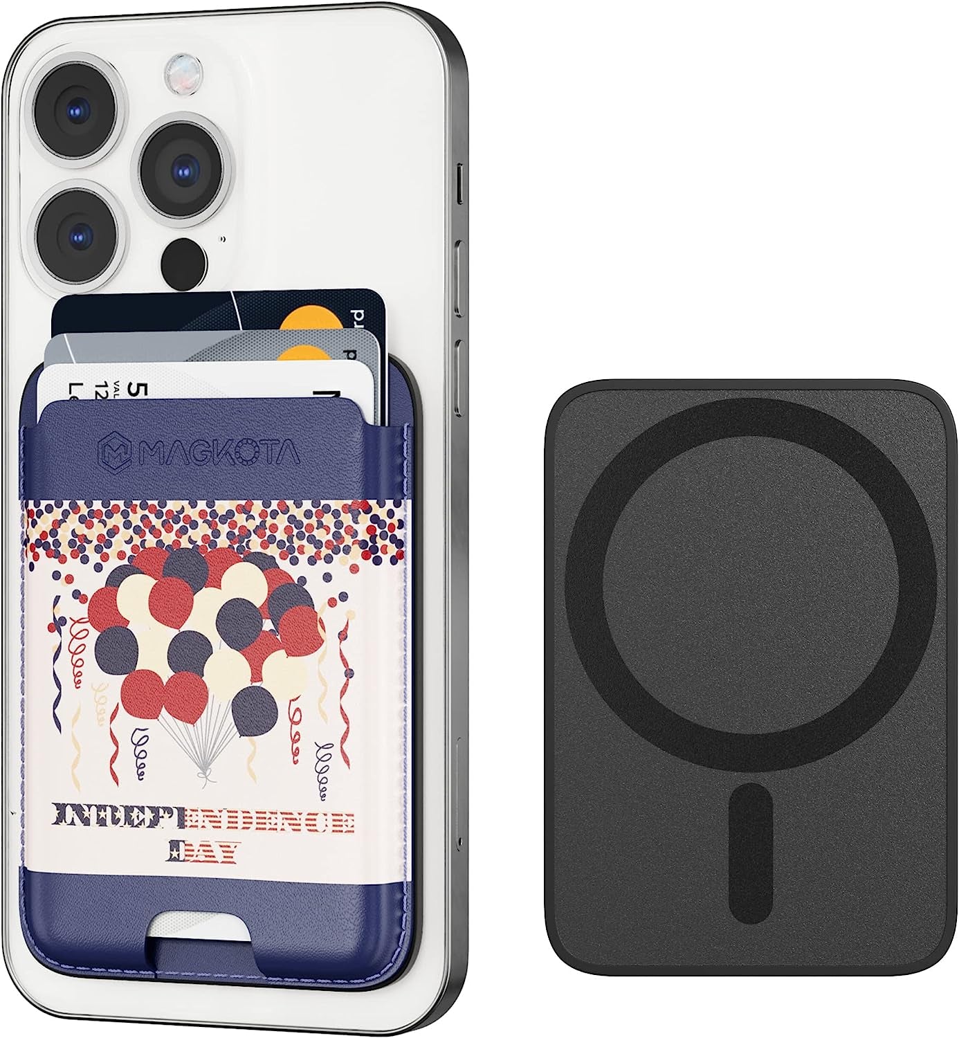 MAGKOTA Magsafe Wallet Compatible with Iphone 14 Pro Max/14 Pro/14 Plus/14/Iphone 13 Pro Max/13 Pro/13/Iphone 12 Pro Max/12 Pro/12/12 Mini,Iphone Leather Wallet with Magsafe, Max 3 Cards Black  MAGKOTA Independence Day  