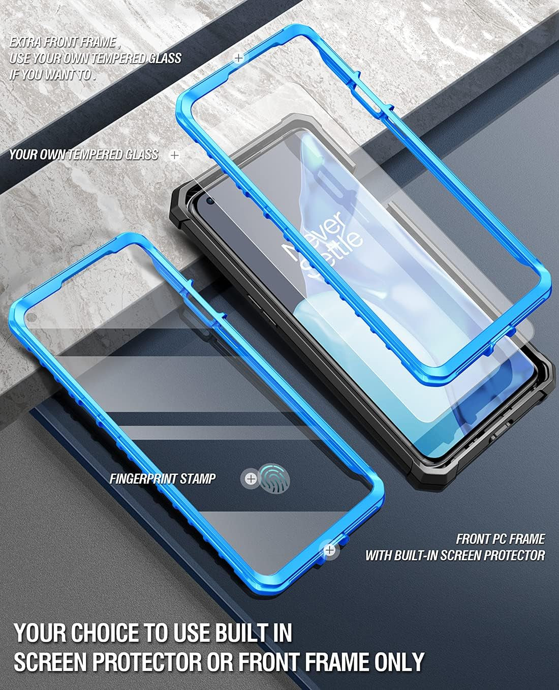 Poetic Guardian Case Designed for Oneplus 9 Pro 5G, Built-In Screen Protector Work with Fingerprint ID, Full Body Hybrid Shockproof Bumper Cover Case, Blue/Clear  Poetic   