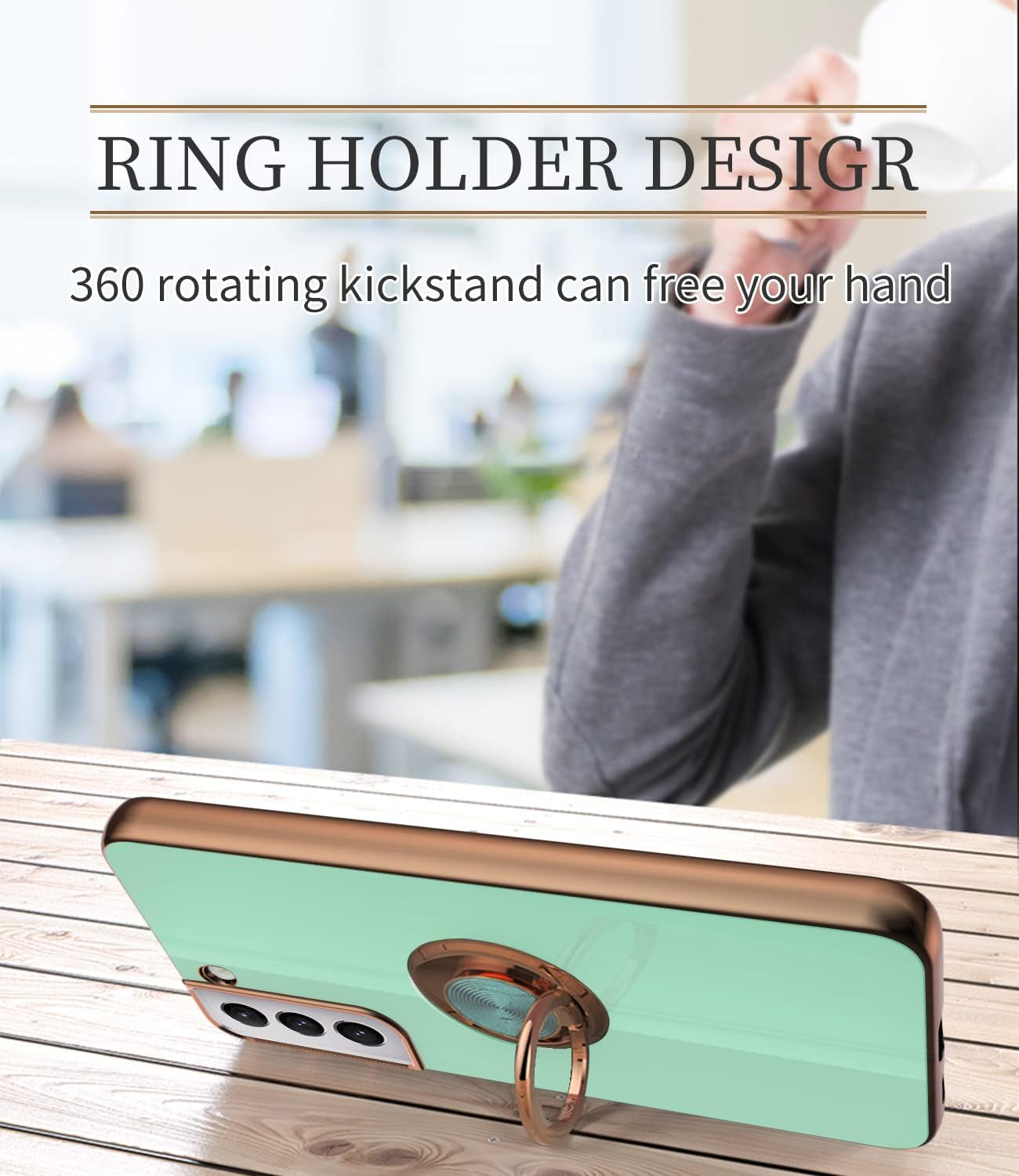 Tnarru Compatible for Samsung Galaxy S22 Case with Ring Holder Kickstand [With Magnetic] Soft TPU Shockproof Electroplated Protective Phone Case for Galaxy S22 5G Light Green  Tnarru   