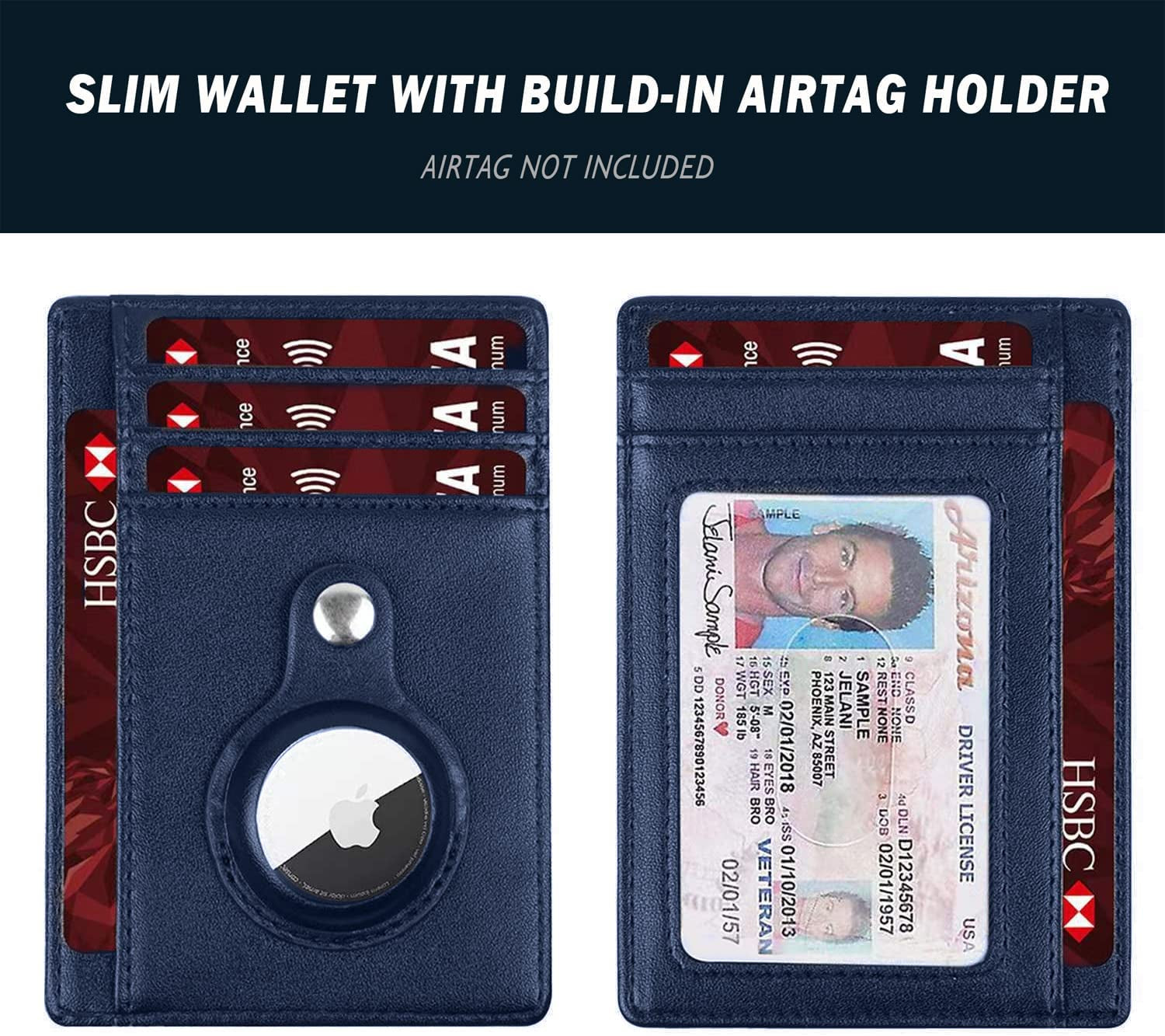 Airtag Wallet Men, Wallet with Airtag Holder, Slim Minimalist Front Pocket Wallet with Bonus Air Tag Keychain  AORAKI   