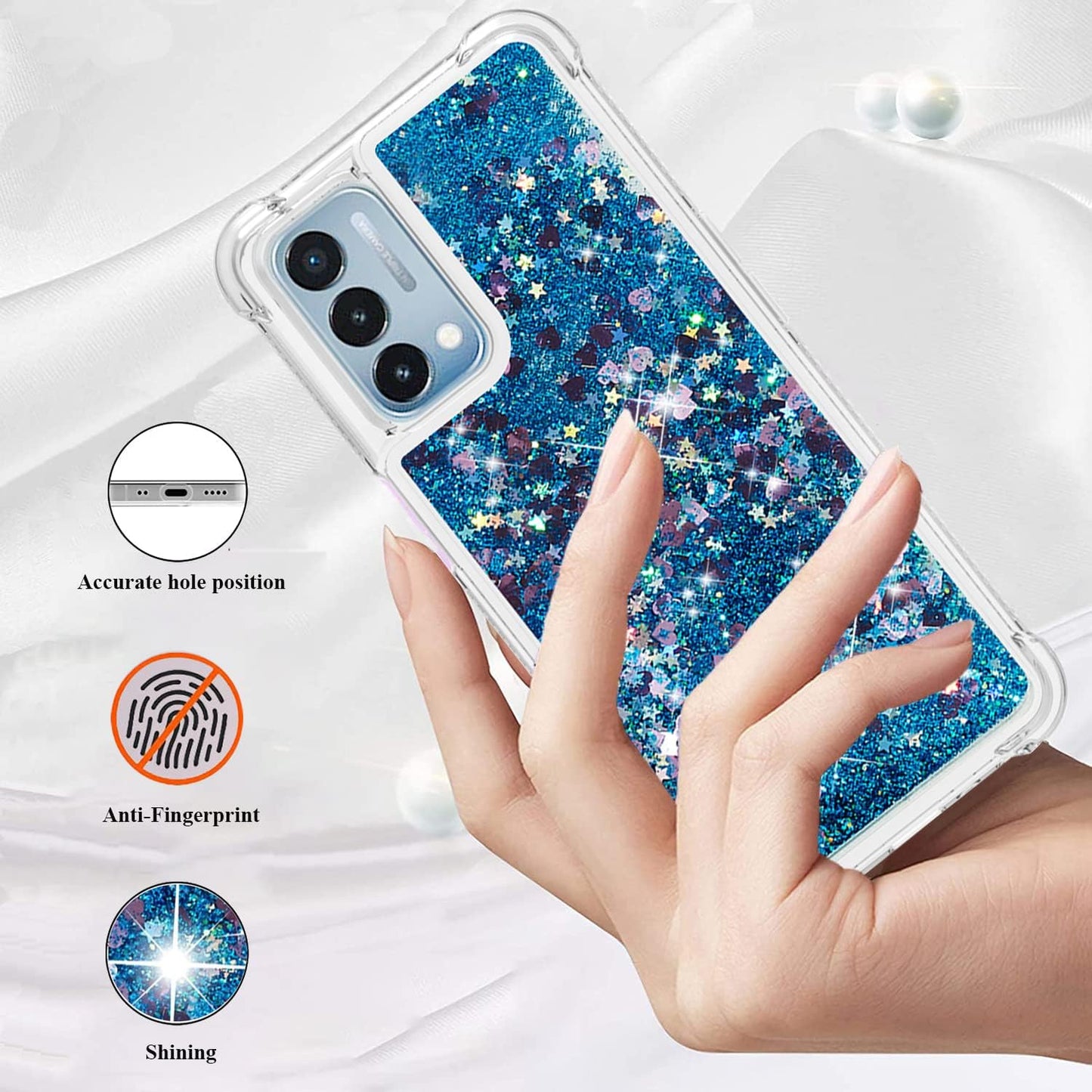 Yarxiawin Comepatible with Oneplus Nord N200 5G Case Glitter Sparkle Gold, Luxury Oneplus Nord N200 5G Phone Case Silicone Shiny Bumper Protective Case Anti-Scratch Cover (Blue)  Yarxiawin   