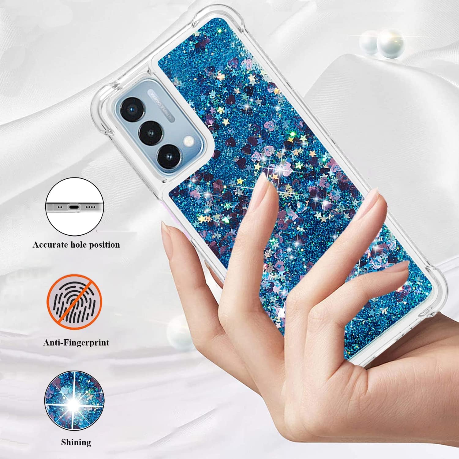 Yarxiawin Comepatible with Oneplus Nord N200 5G Case Glitter Sparkle Gold, Luxury Oneplus Nord N200 5G Phone Case Silicone Shiny Bumper Protective Case Anti-Scratch Cover (Blue)  Yarxiawin   