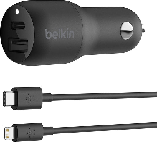 Belkin 32 Watt Dual USB Car Charger - Fast Charging 20W USB-C Power Delivery & 12W USB-A Charger - Iphone 14, 14 Pro, 14 Pro Max, Iphone 13, Samsung Galaxy S22 Ultra & More - Included Lightning Cable  Belkin   
