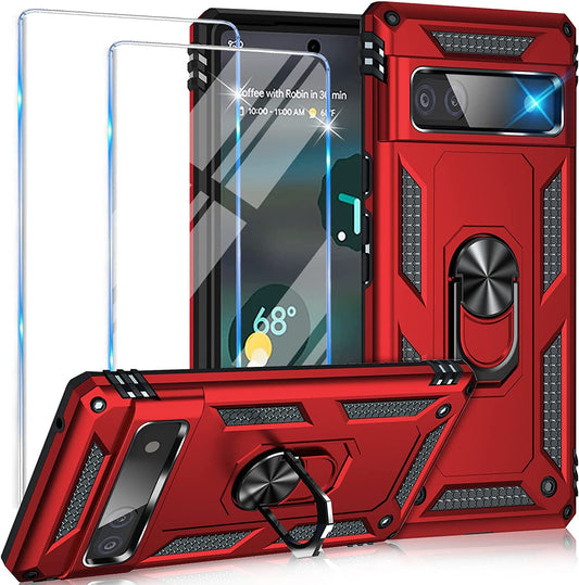 For Google Pixel 6A Case with Screen Protector, Military Grade Shockproof Heavy Duty Protective Phone Case Pass 16Ft Drop Test with Magnetic Kickstand Car Mount Holder for Google Pixel 6A 2022 Red  Vaki   