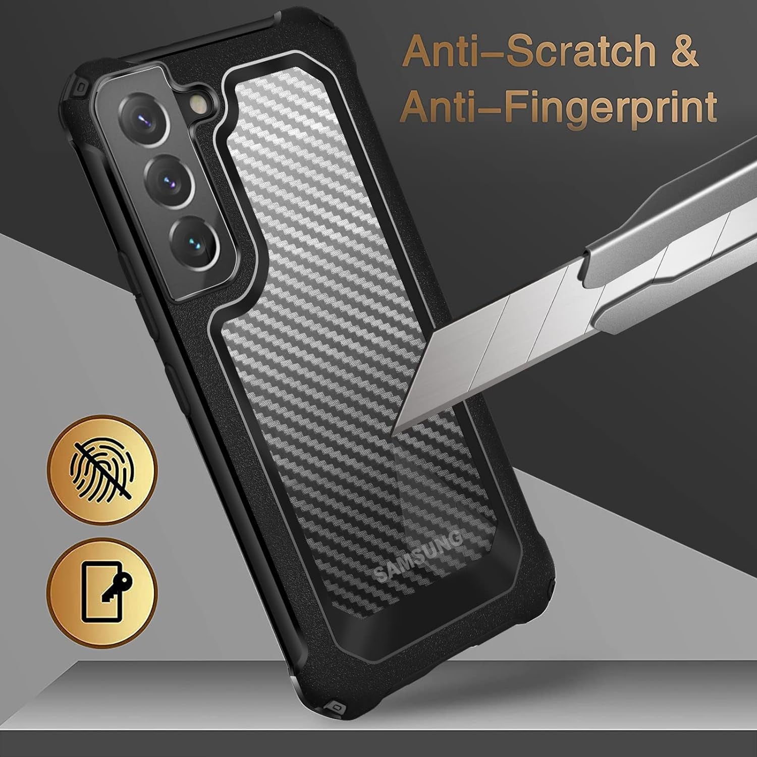 SUPBEC Galaxy S21 Case, Carbon Fiber Shockproof Protective Cover with Screen Protector [X2] [Military Grade Protection] [Scratch Resistant & Anti-Fingerprint], Samsung Galaxy S21 Case, 6.2", Black  SUPBEC   