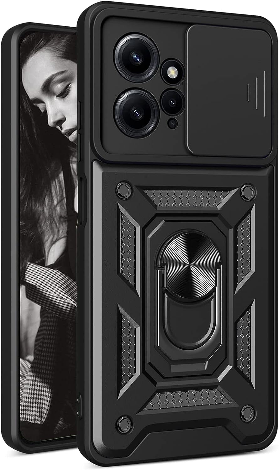 Tncavo Case for Xiaomi Redmi Note 12 4G with Camera Cover, Heavy Duty Rugged Shockproof Protection Phone Cases with Ring Kickstand Xiaomi Redmi Note 12 4G SJ Rose Gold  Tncavo Black Full 