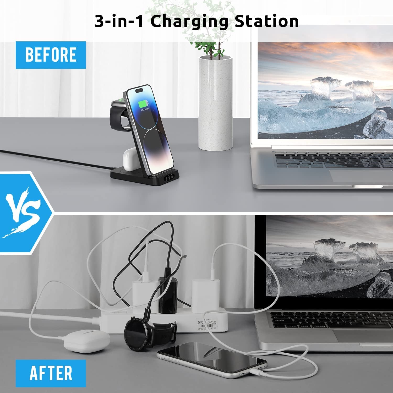 Charger Station for Apple Multiple Devices, 3 in 1 Fast Wireless Charging Dock Stand for Apple Watch 8 7 6 SE 5 4 3 2 Iphone 14 13 12 11 Pro X Max XS XR 8 7 plus 6S 6 Airpods 1 2 3 Pro with Adapter  Shenzhen Midason Technology Co.,Ltd   