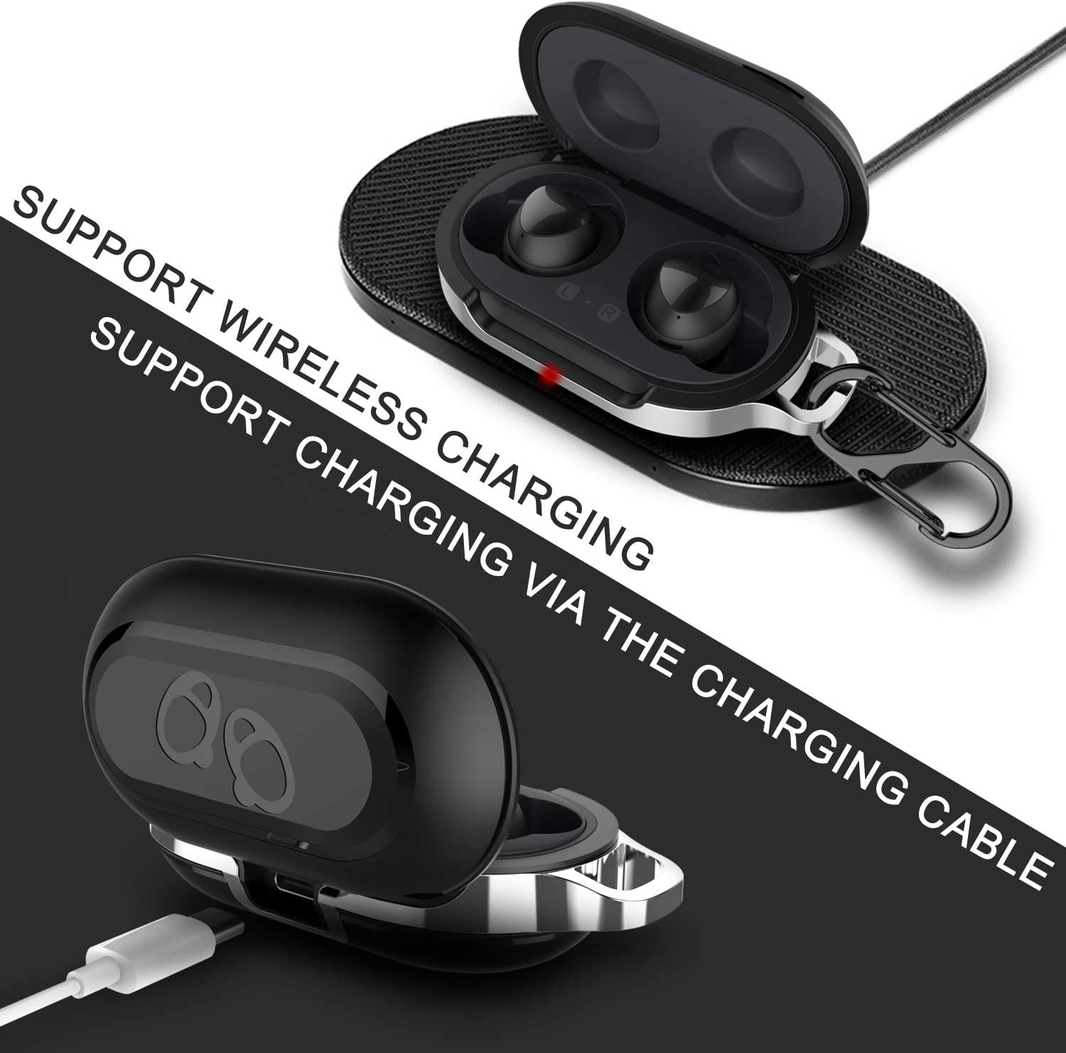 HALLEAST for Galaxy Buds Case Cover, Galaxy Buds+ plus Carrying Case TPU Full Protective Skin with Keychain for Galaxy Buds Wireless 2019 2020 Earbuds Accessories, Black  HALLEAST   