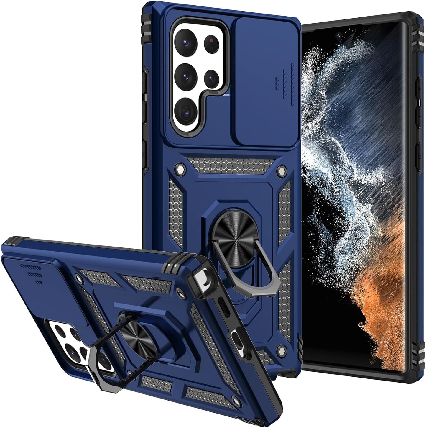 S22 Ultra Case,Samsung Galaxy S22 Ultra Case,With Camera Cover,[Military Grade] 16Ft.Drop Tested Cover with Magnetic Kickstand Protective Case for Galaxy S22 Ultra 6.8 Inch Blue  SKMY   