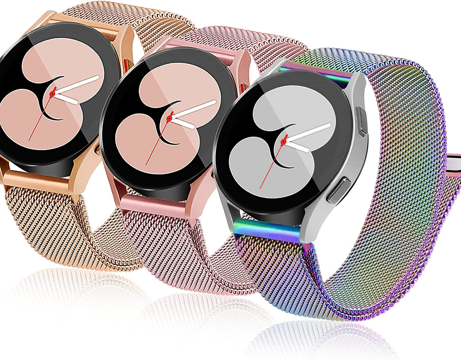 3 Packs Upgrade Double Magnetic Galaxy Watch 5/4 Band, Mesh Loop 20Mm Breathable & Comfortable Band, Compatible with Samsung Watch 5 Band/Galaxy Watch 4 Band/Watch 5 Pro Band/Active 2/ Watch 3 41Mm  YGTIECS Band Colorful / Pink / Rose Gold 20mm 