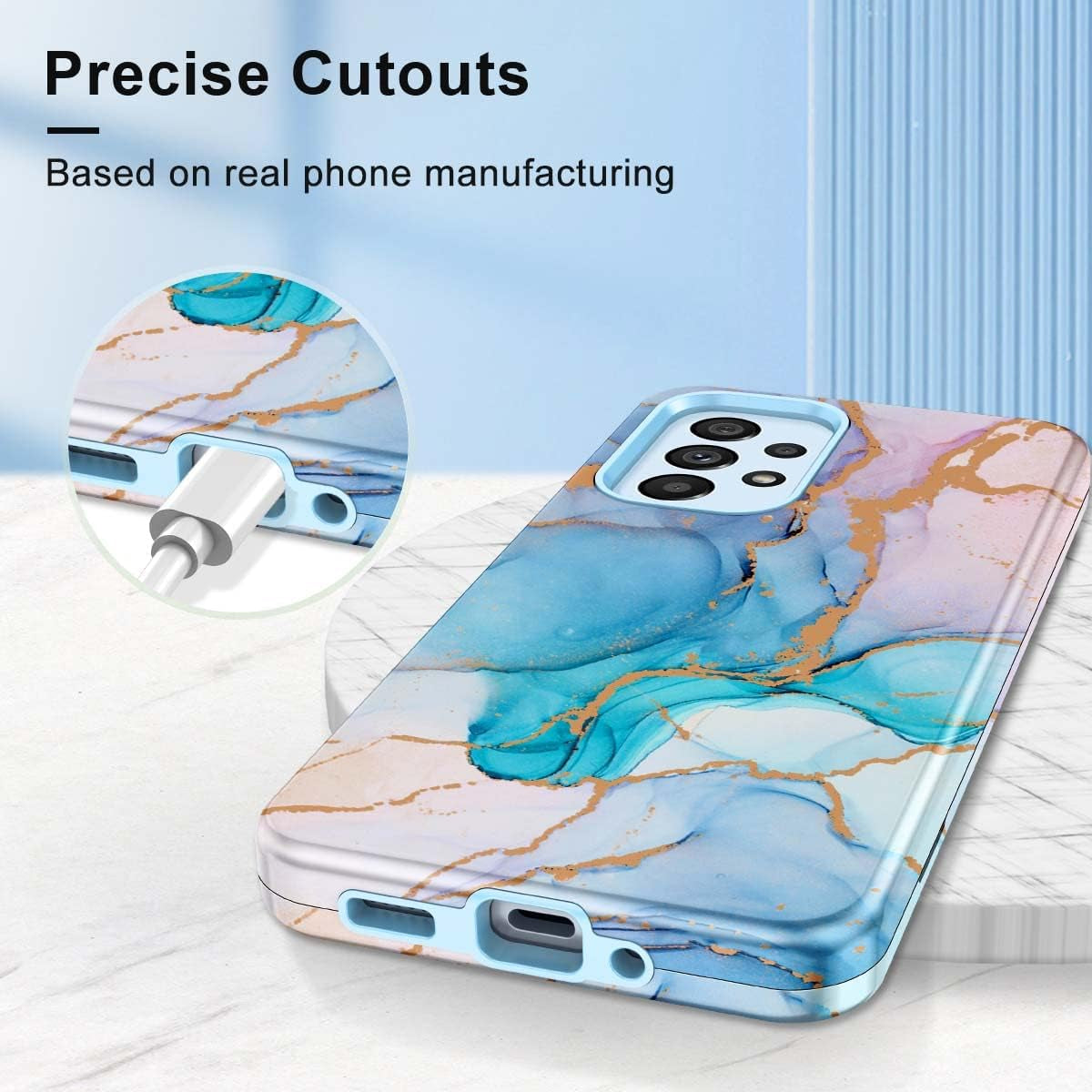 Hekodonk for Samsung Galaxy A53 5G Case,Heavy Duty Full Body Shockproof Drop Rugged Protection 3 in 1 TPU+PC Slim Marble Phone Case Dustproof Anti-Scratch Cover for Galaxy A53 5G Pink Blue Marble  Hekodonk   