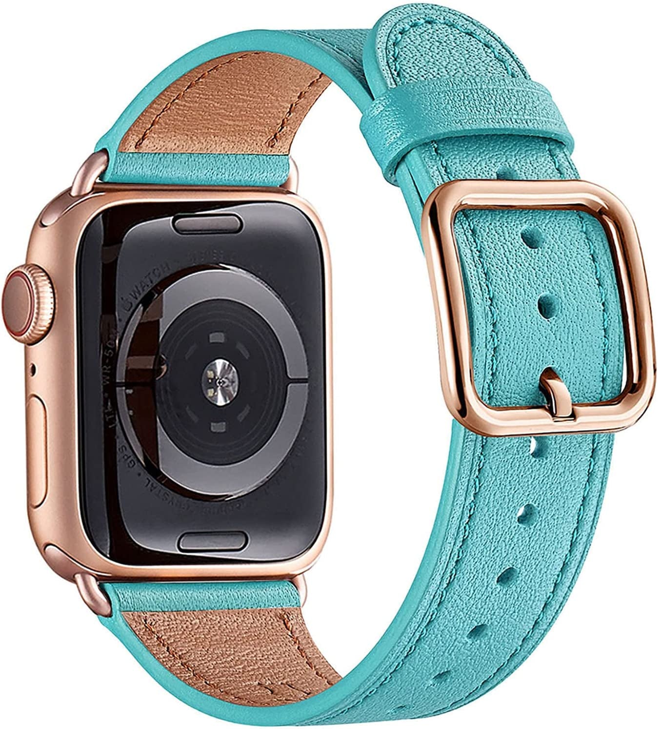 MNBVCXZ Compatible with Apple Watch Band 38Mm 40Mm 41Mm 42Mm 44Mm 45Mm 49Mm Women Men Girls Boys Genuine Leather Replacement Strap for Iwatch Series 8 7 6 5 4 3 2 1 Iwatch Ultra SE (Pink Sand/Rose Gold)  MNBVCXZ-US Blue/Rose gold 42mm 44mm 45mm 49mm 