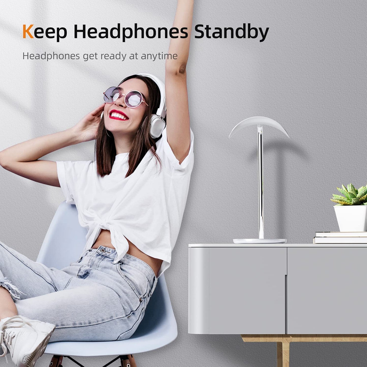 BENKS Desktop Headphone Stand Universal Headset Holder Hanger Mount Aluminum with Protective Silicone Pad, Gaming Headset Accessories, Compatible with Airpods Max, Beats, Bose, Sony and so on (White)  BENKS   