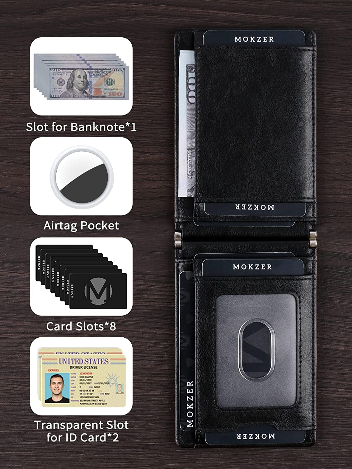 Mokzer Airtag Wallet Men Slim Minimalist Bifold Wallet with Airtag Holder RFID Blocking Front Pocket Mens Wallet 11 Card Holders Gift Box(Airtag Not Included)  mokzer   