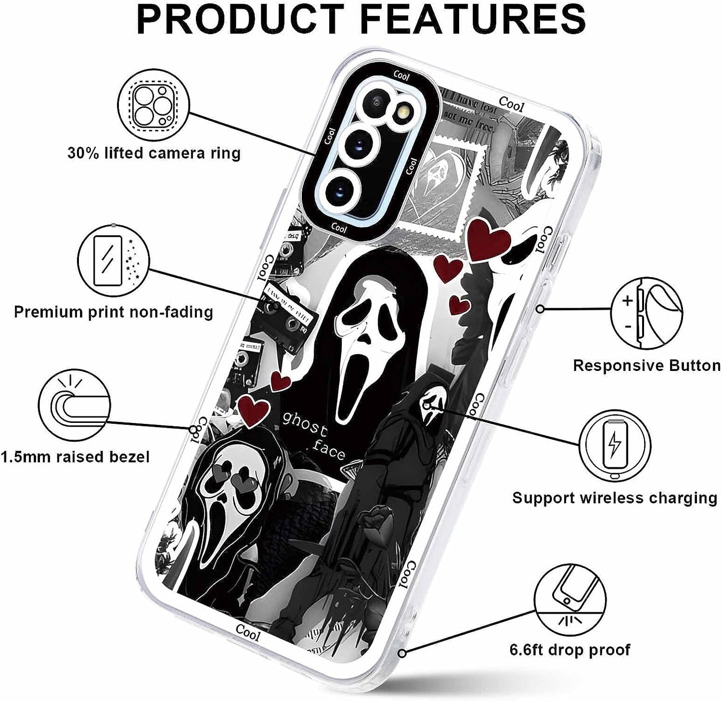 2 × Phone Case for Samsung Galaxy S20/S11E Case Clear 6.2",Scream Horror Movie Printed, Cute Skull Pattern Design Transparent Cases for Women Men Girls, Soft TPU Funda for Samsung S20/S11E,Ghost Face  DZY US   