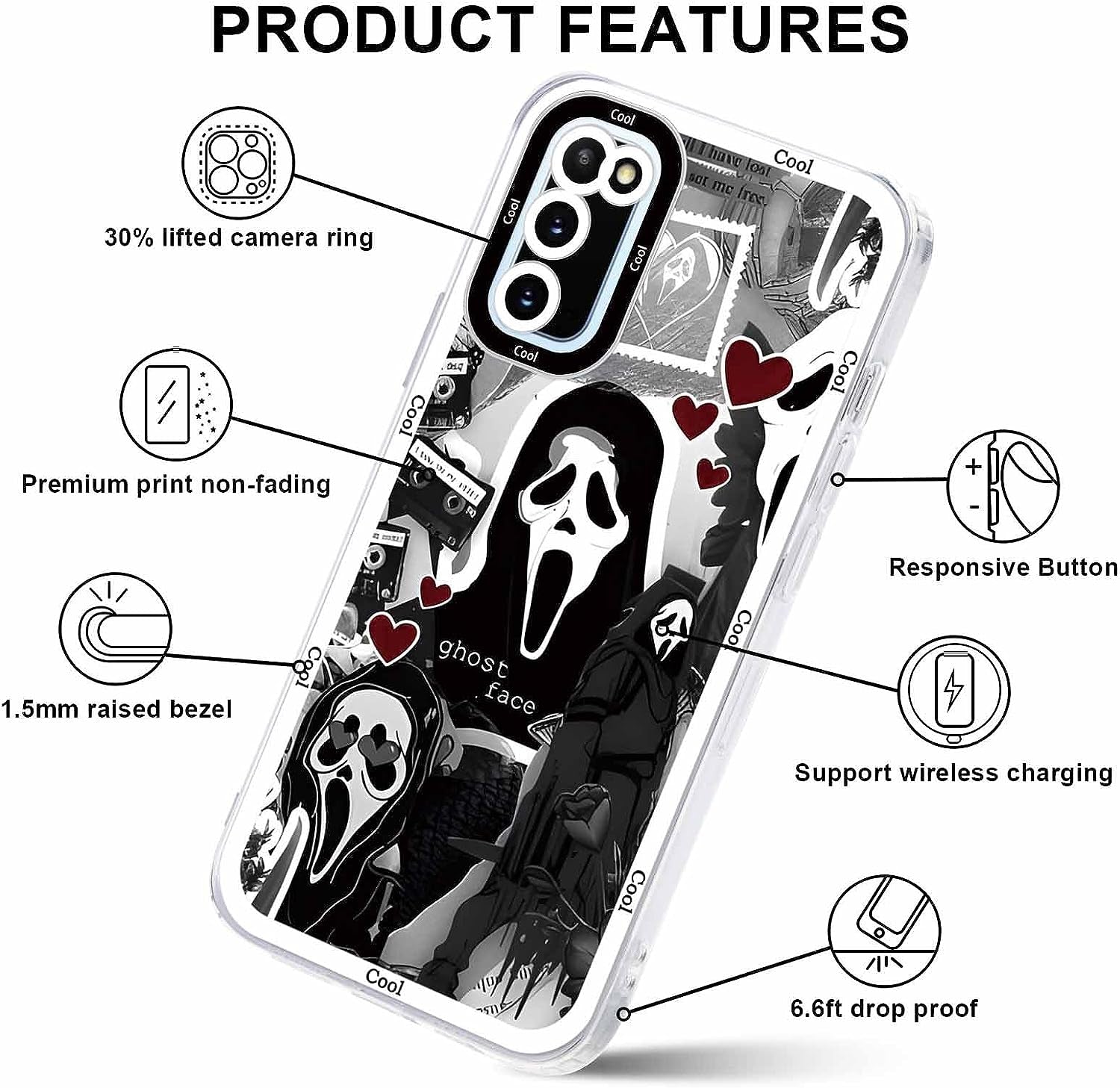 2 × Phone Case for Samsung Galaxy S20/S11E Case Clear 6.2",Scream Horror Movie Printed, Cute Skull Pattern Design Transparent Cases for Women Men Girls, Soft TPU Funda for Samsung S20/S11E,Ghost Face  DZY US   
