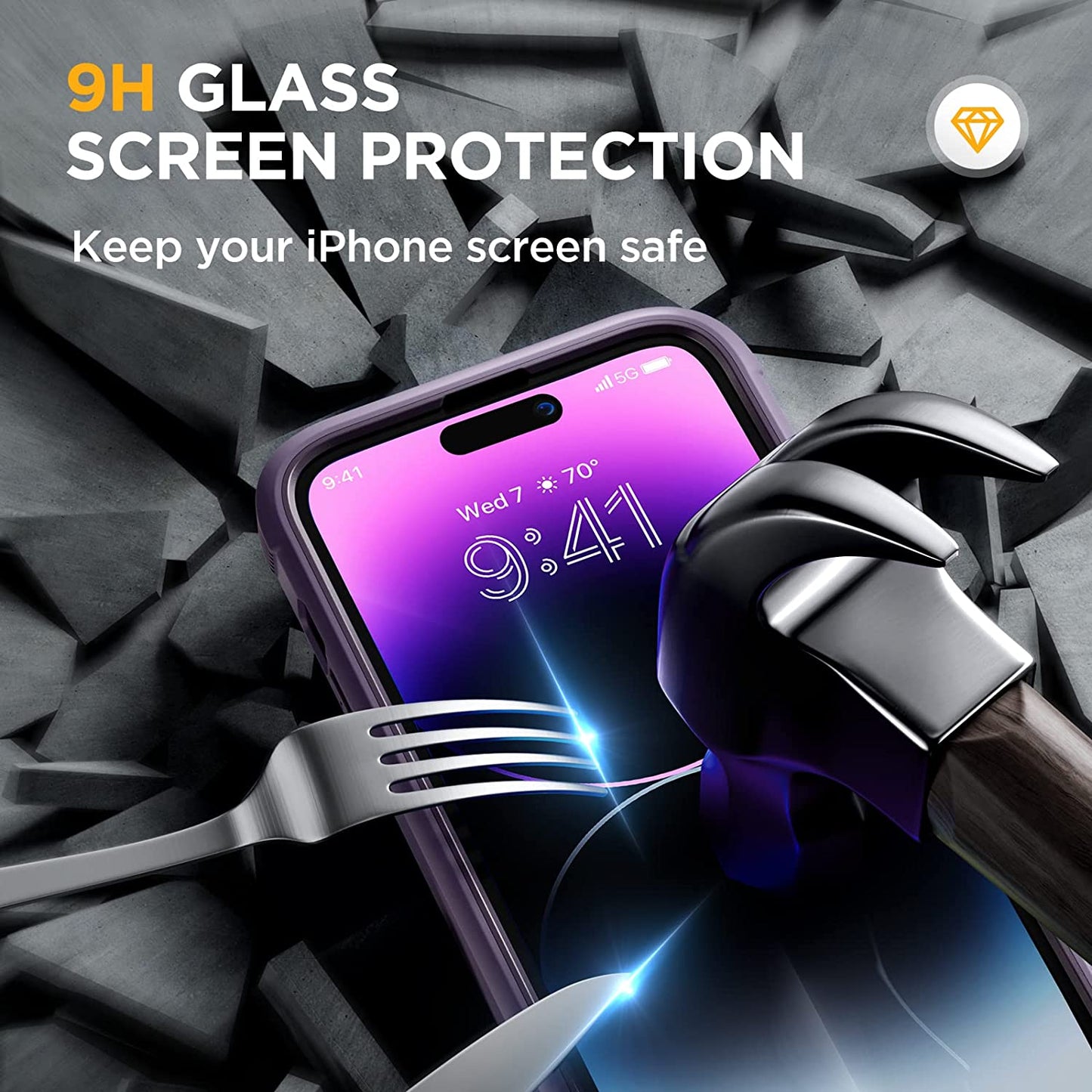 Miracase Glass Series for Iphone 14 Pro Case 6.1 Inch, 2023 Full-Body Clear Bumper Case with Built-In 9H Tempered Glass Screen Protector, with Camera Lens Protector (Noble Purple)  Miracase   