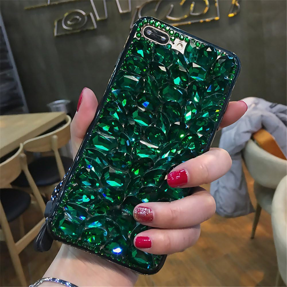 Case for LG G6,Luxury 3D Handmade Sparkle Stunning Stones Crystal Rhinestone Bling Full Diamond Gemstone Glitter Case for LG G6(A Full Black)  RB-CASE A Diamond-Full Green  