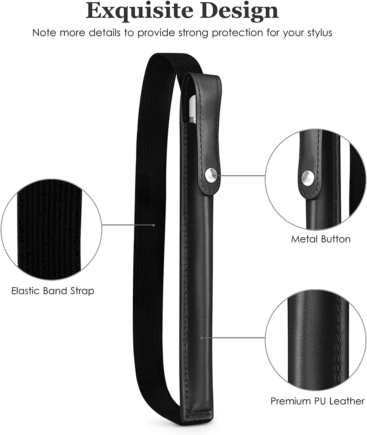 DTTO Pencil Case for Apple Pencil 1St/2Nd Generation, PU Leather Pencil Sleeve Pouch with Detachable Elastic Band for Ipad 9.7"/ 10.2"/ 10.5"/ 10.9"/ 11"/ 12.9" Case, Black  DTTO   