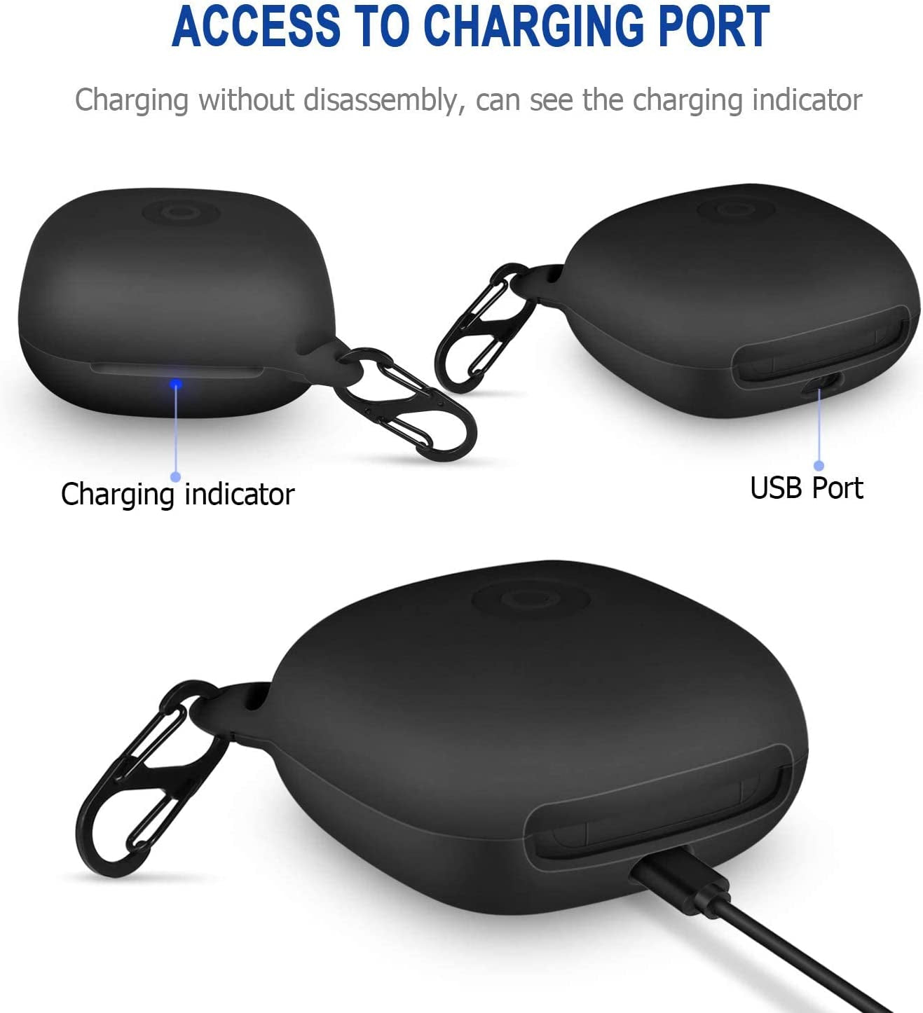 HIETON Silicone Case for Powerbeats Pro, Anti-Break Anti-Lost & Shockproof Easy Carrying Unique Dual Hole Portable Protective Case Cover with Carabiner for 2019 Newest Beats Powerbeats Pro(Black)  HIETON   