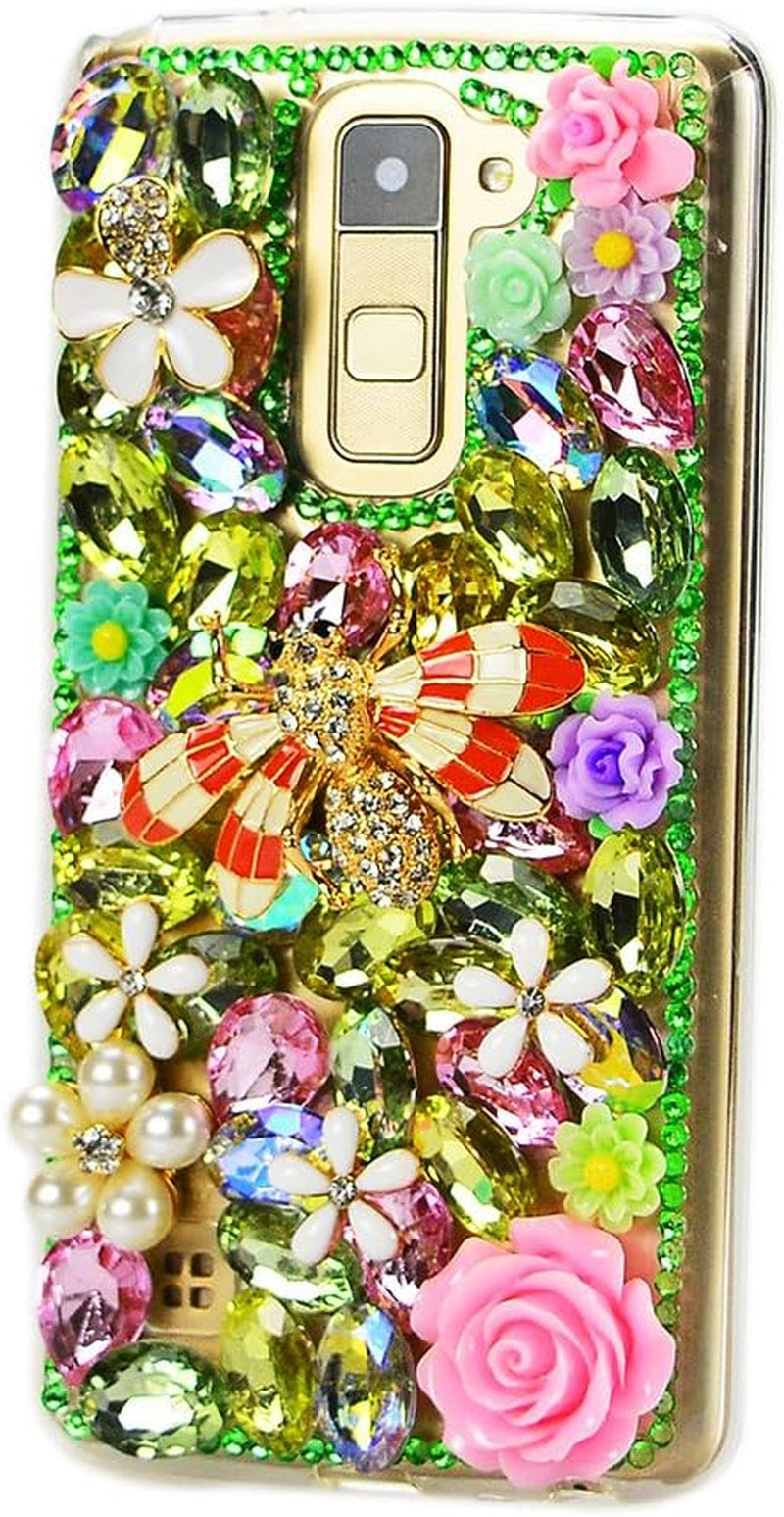 STENES LG G6 / LG G6 plus Case - Luxurious Series 3D Handmade Sparkly Crystal Bling Cover Hybrid Drop Bumper Protection Case with Retro Bows anti Dust Plug - Butterfly Rose Flowers/Yellow  STENES Crystal Bee Rose Flowers / Green  