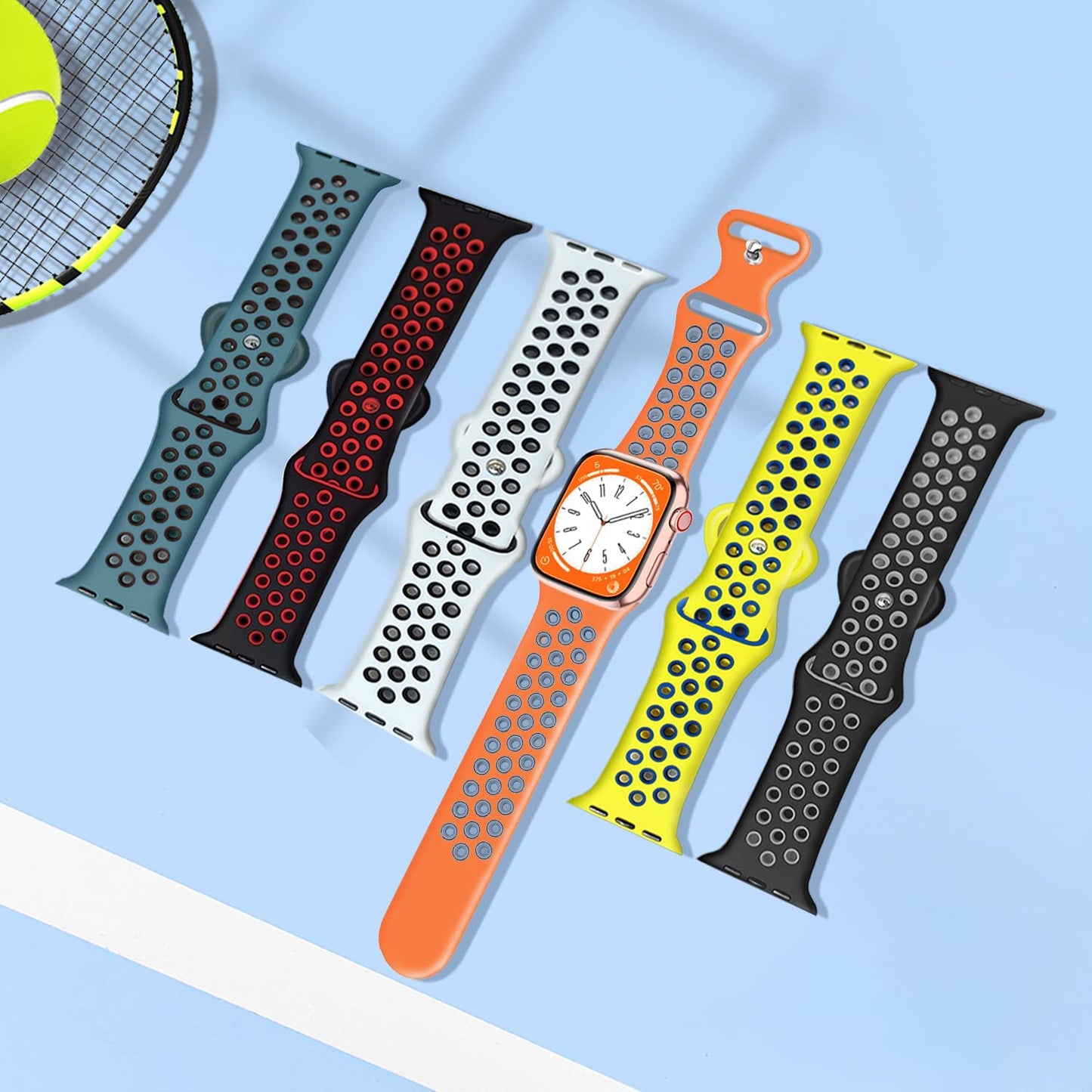 Elaikement Sport Bands Compatible with Apple Watch Band 49Mm 45Mm 44Mm 42Mm 41Mm 40Mm 38Mm Men Women, Breathable Soft Silicone Strap Replacement for Iwatch Series 8 7 6 5 4 3 2 1 Ultra SE, 6Pack  Elaikement   