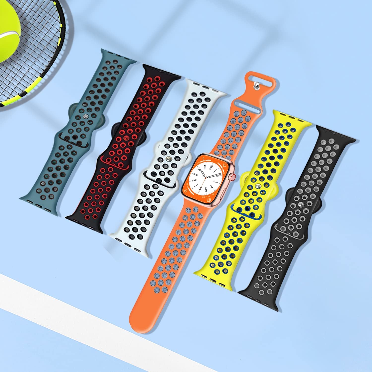 Elaikement Sport Bands Compatible with Apple Watch Band 49Mm 45Mm 44Mm 42Mm 41Mm 40Mm 38Mm Men Women, Breathable Soft Silicone Strap Replacement for Iwatch Series 8 7 6 5 4 3 2 1 Ultra SE, 6Pack  Elaikement   