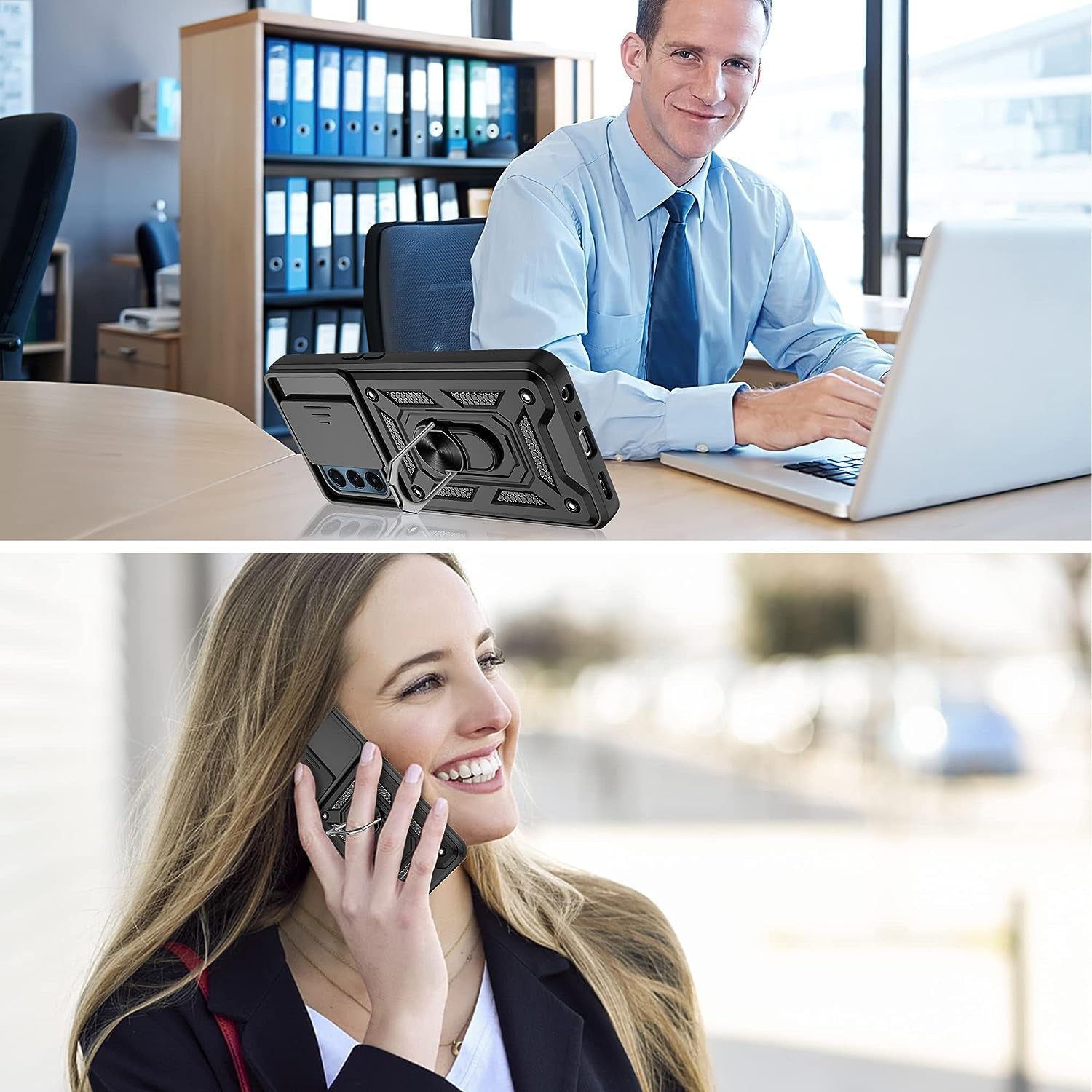 For Oneplus Nord N200 5G Case with HD Screen Protector with Slide Camera Cover, Atump 360° Rotation Ring Kickstand [Military Grade] Shockproof Protective Case for Oneplus Nord N200 5G,Black  Atump   