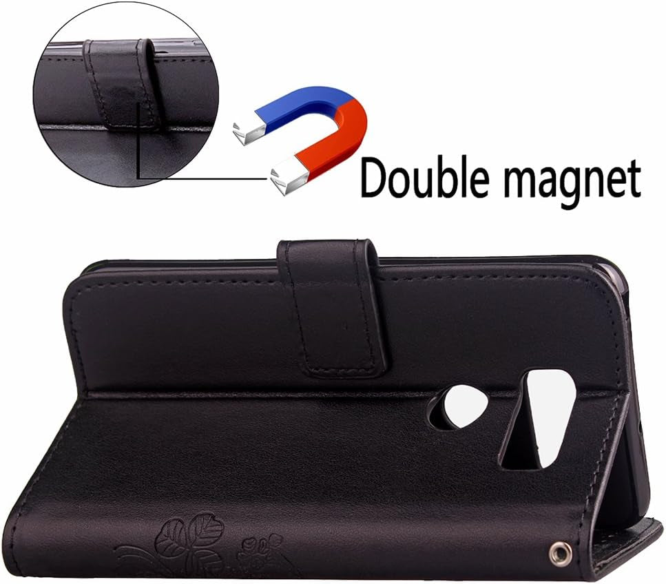 LG V30 Cover Case EMAXELER Colour Stylish Wallet Case Embossing Kickstand Credit Cards Slot Cash Pockets PU Leather Flip Protect Wallet Case for LG V30 Clover Black  EMAXELER   