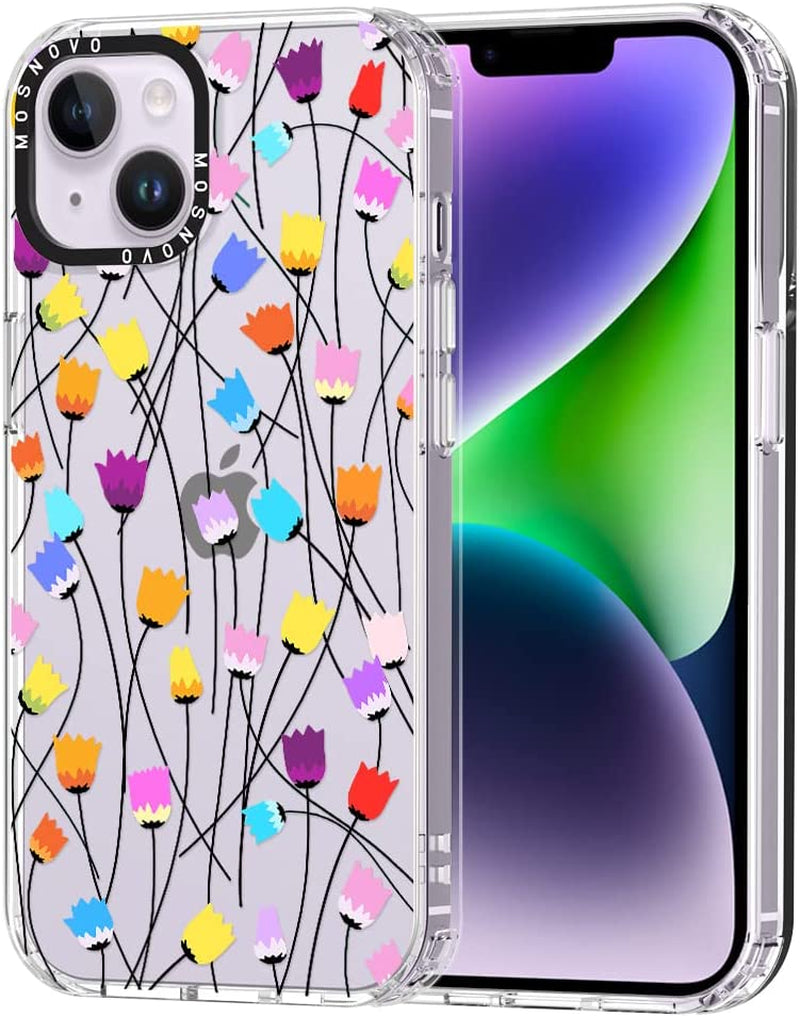 MOSNOVO Compatible with Iphone 14 Case, [Buffertech 6.6 Ft Drop Impact] [Anti Peel off Tech] Clear TPU Bumper Women Girl Phone Case Cover with Bloosom Floral Designed for Iphone 14 6.1"  MOSNOVO Tulips  