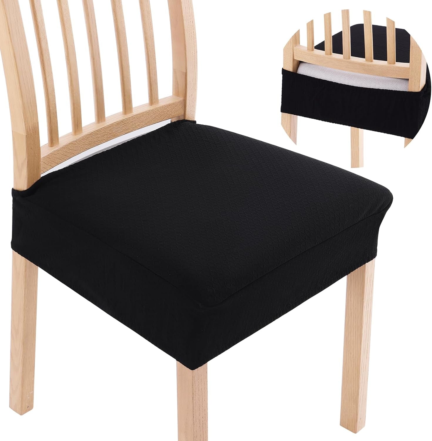 Smiry Stretch Jacquard Seat Covers for Dining Chairs, 6 Pack Washable Dining Chair Cover Dining Room Chair Seat Covers, Beige  smiry Black 4 