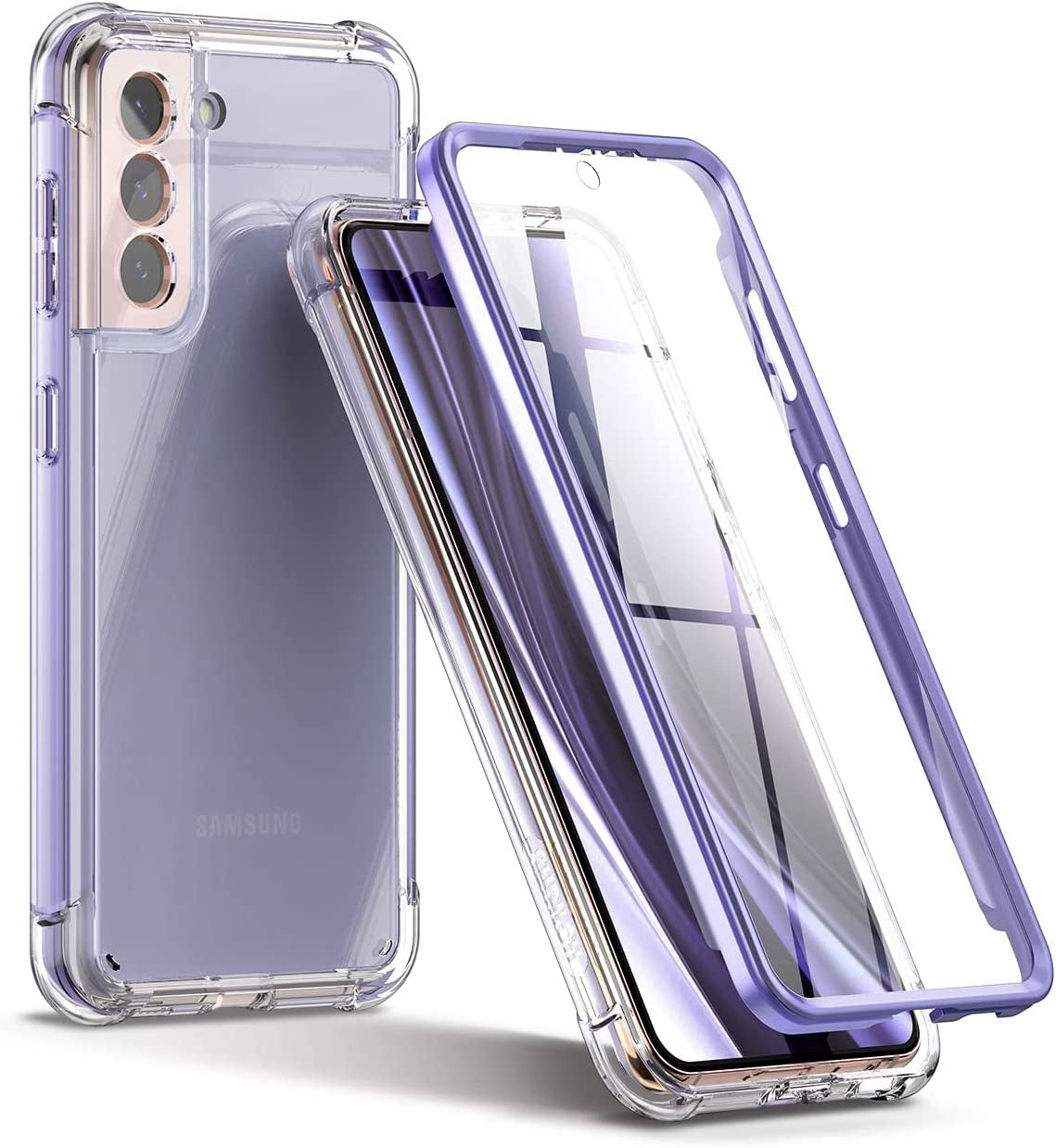 SURITCH for Samsung Galaxy S21+ plus Clear Case 6.7" (Only), [Built-In Screen Protector] Full Body Protective Hard Shell+Soft TPU Phone Case for Samsung S21 plus -(Green Edge)  SURITCH Purple Edge  