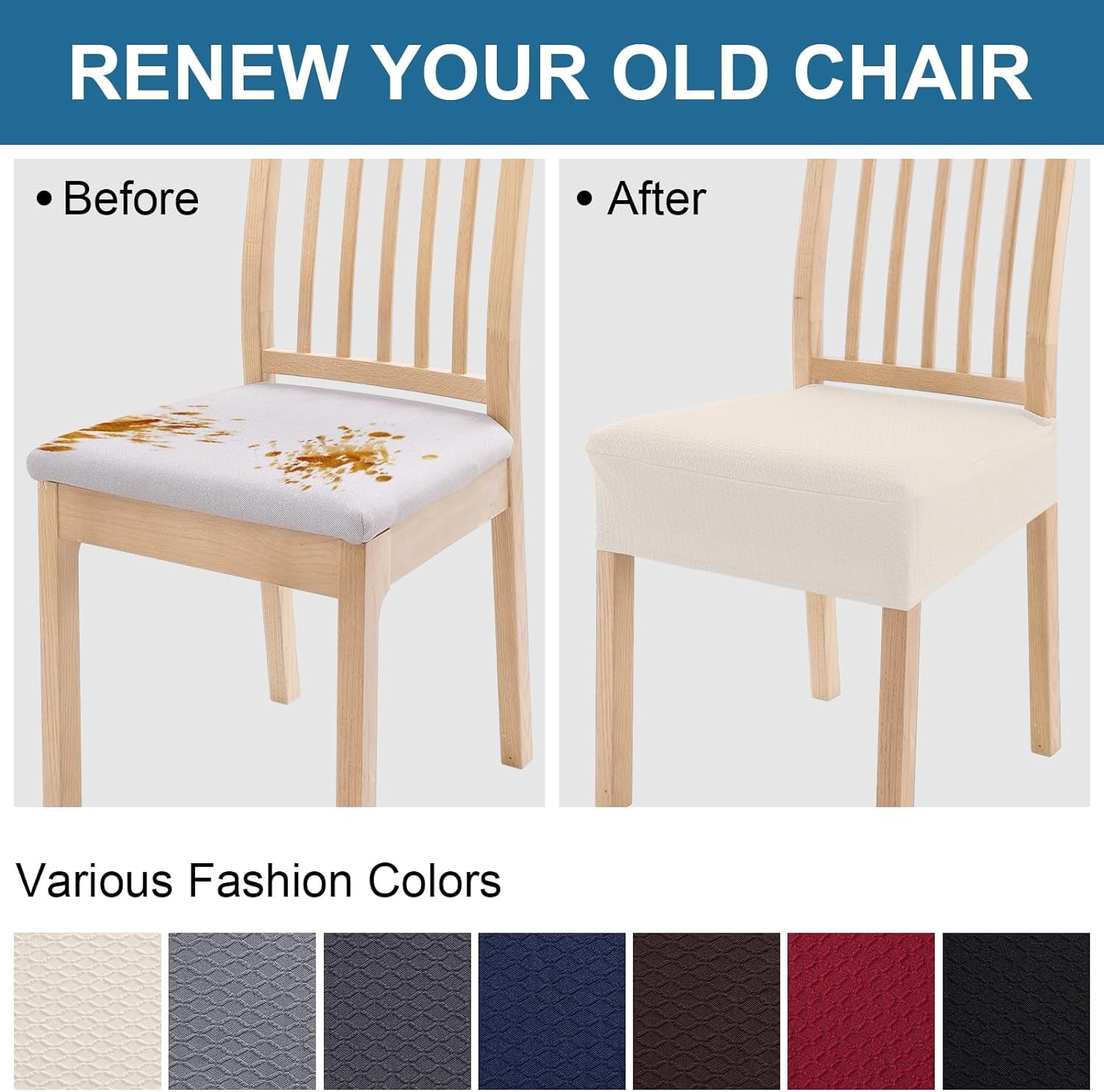 Smiry Stretch Jacquard Seat Covers for Dining Chairs, 6 Pack Washable Dining Chair Cover Dining Room Chair Seat Covers, Beige  smiry   