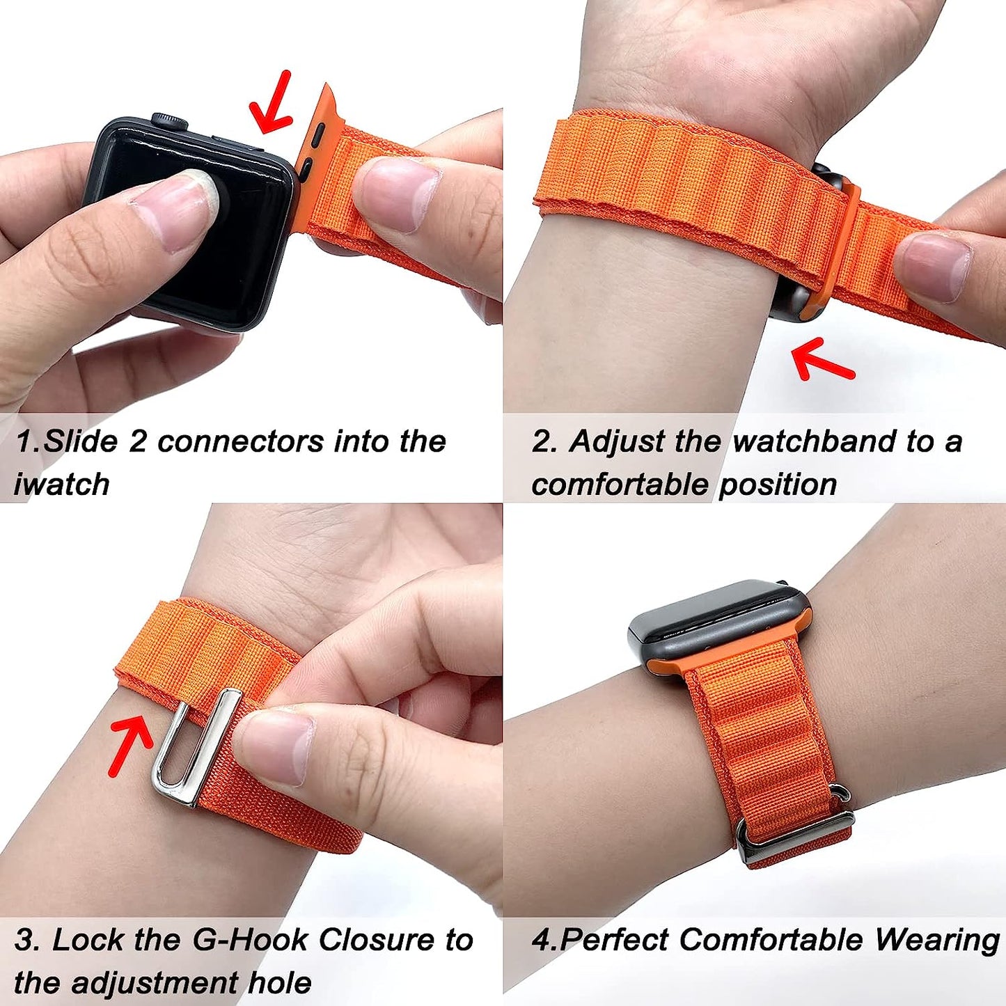 4 Pack Alpine Trail Loop Ocean Band Compatible with Apple Watch Band 49Mm 45Mm 44Mm 42Mm Women Men,Adjustable with Sport Strap for Iwatch Ultra Series 8/7/6/5/4/3/2/1/Se,A-Black/Orange/T-Black/O-Black  FnKer   