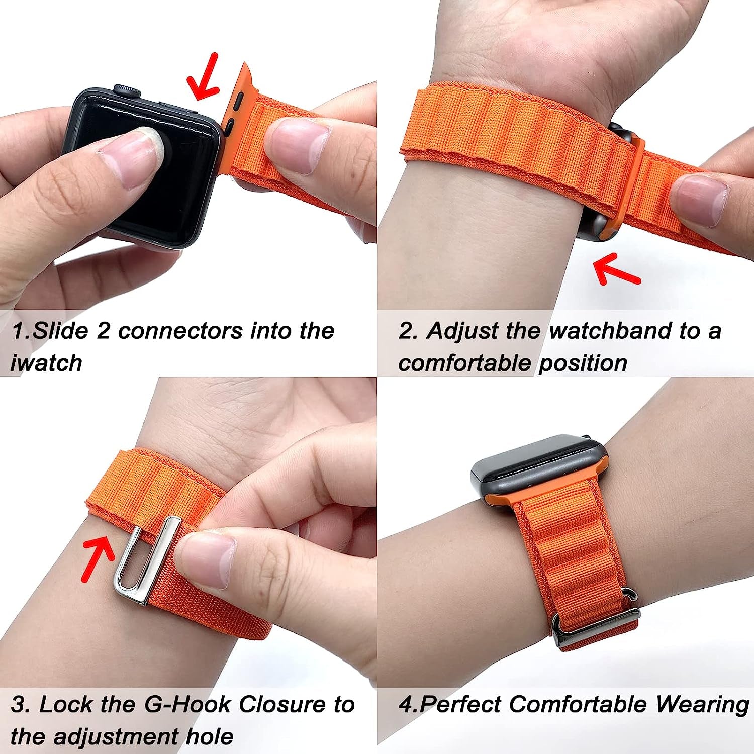 4 Pack Alpine Trail Loop Ocean Band Compatible with Apple Watch Band 49Mm 45Mm 44Mm 42Mm Women Men,Adjustable with Sport Strap for Iwatch Ultra Series 8/7/6/5/4/3/2/1/Se,A-Black/Orange/T-Black/O-Black  FnKer   