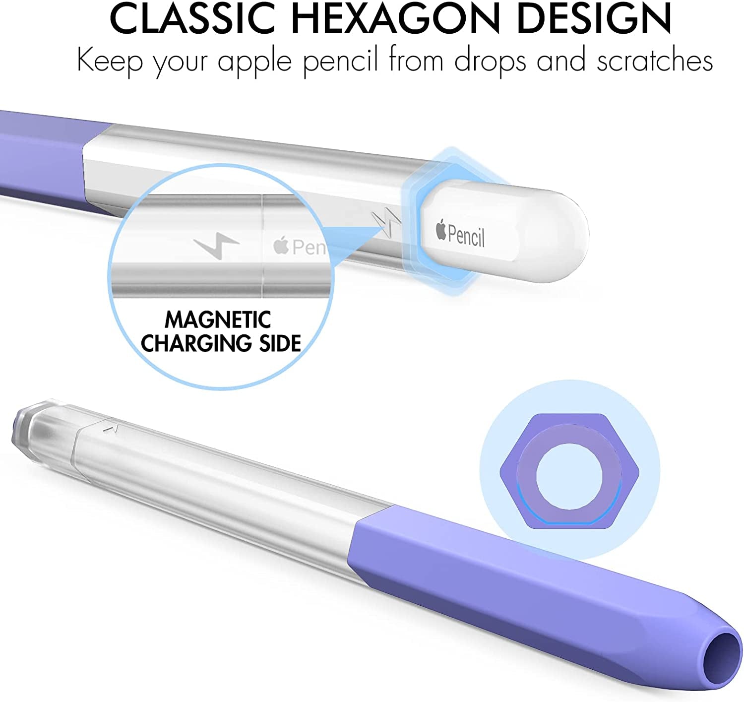 NIUTRENDZ Classic Hexagon Case for Apple Pencil 2Nd Generation Cover Sleeve Skin Accessories Translucent Design Compatible with Magnetic Charging and Double Tap (Apple Pencil 2Nd Generation, Purple)  NIUTRENDZ   