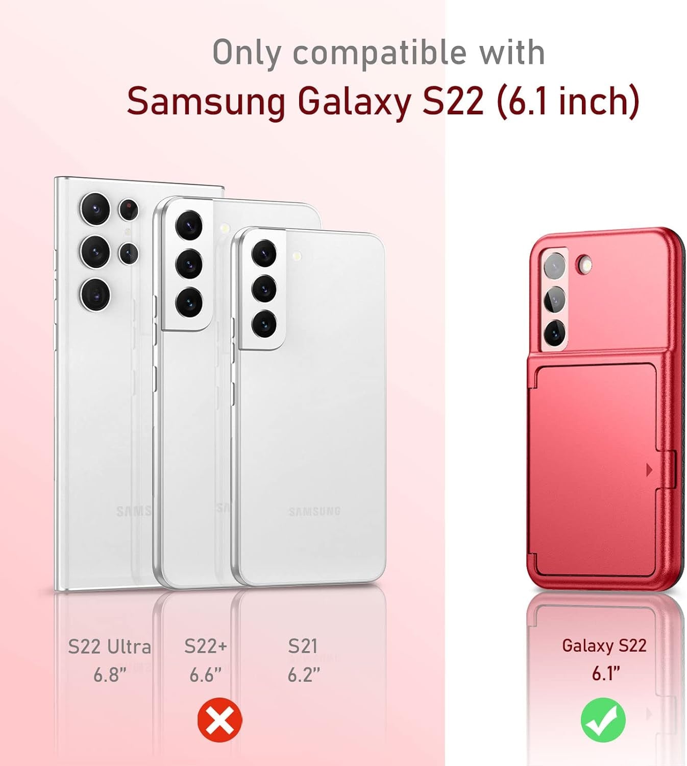 Welovecase Samsung Galaxy S22 Case Wallet Case with Credit Card Holder & Hidden Mirror, All-Round Protection Shockproof Phone Cover Designed for Samsung Galaxy S22 5G, 6.1 Inch Red  WeLoveCase   