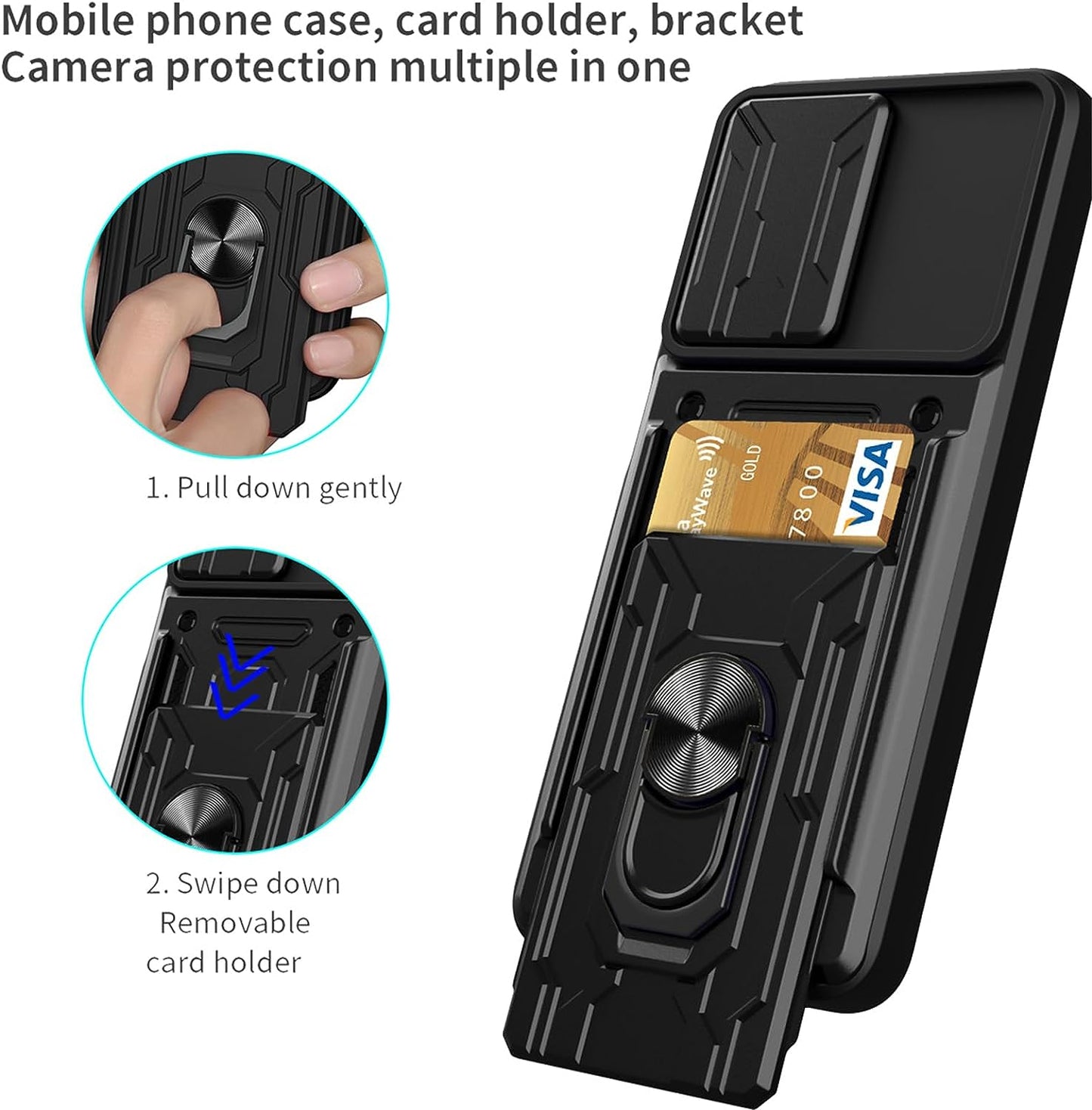 Tncavo for Xiaomi Redmi Note 12S Case with Card Holder, Military Grade Shockproof Heavy Duty Protective with Rotating Ring Kickstand & Camera Cover for Xiaomi Redmi Note 12S LJ Black  Tncavo   