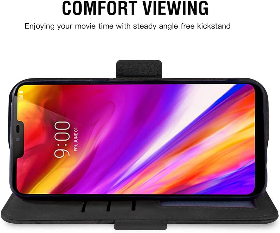 Asuwish Compatible with LG G7 Thinq Wallet Case and Tempered Glass Screen Protector Flip Cover Card Holder Cell Phone Cases for LGG7 One G 7 plus LG7 Fit Lg7Thinq 7G Thin Q G7+ G7Thinq Lgg7Thinq Black  Asuwish   