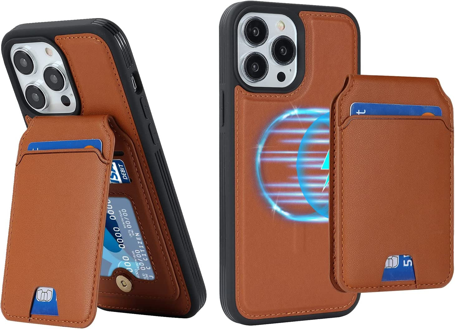 Ｈａｖａｙａ Iphone 13 Pro Max Phone Case Magsafe Compatible,Iphone 12 Pro Max Case Wallet with Card Holder,Magnetic Detachable,Magnetica Mag-Safe Cover with Kickstand for Women and Men-Purple  Ｈａｖａｙａ Brown iPhone 13 Pro Max & iPhone 12 Pro Max 