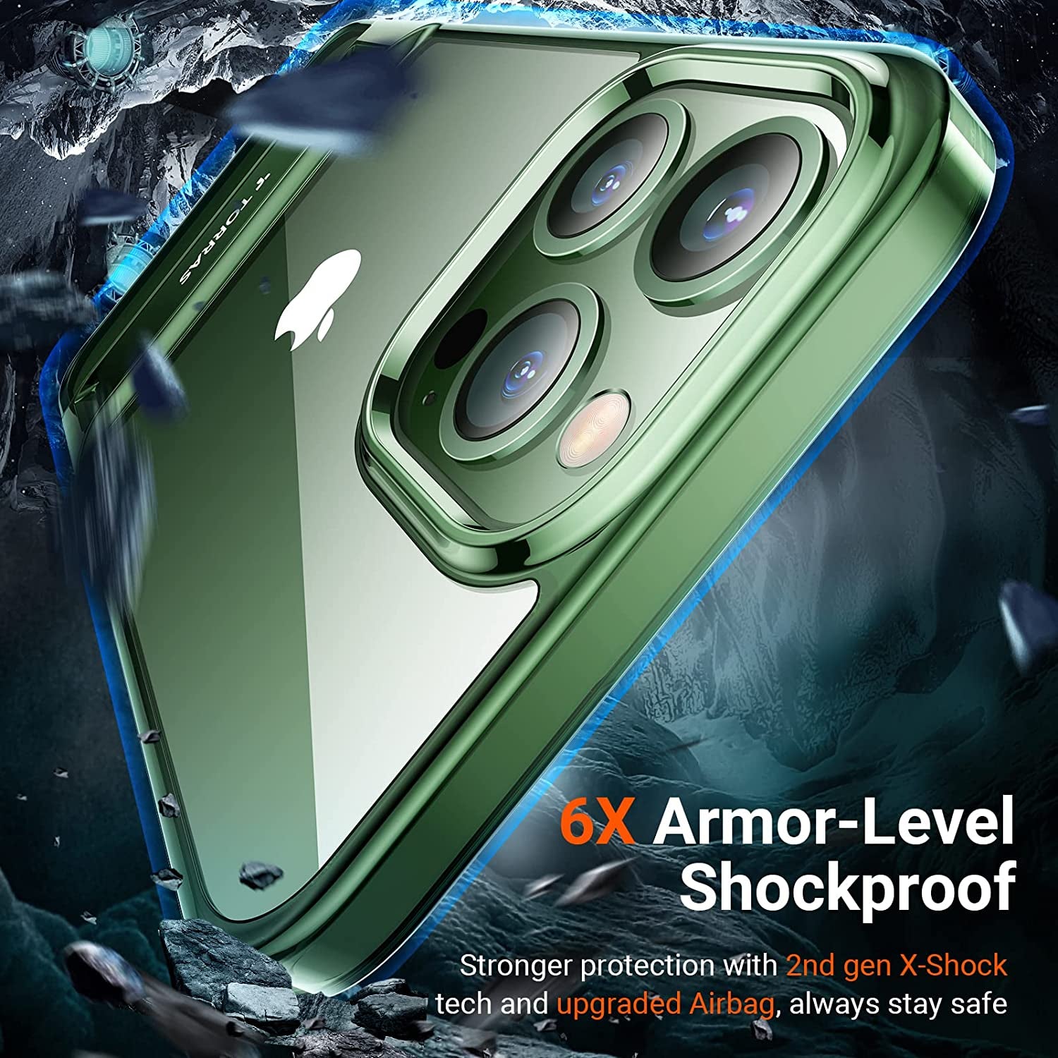 TORRAS Moonclimber for Iphone 13 Pro Max Case, [3 Stand Ways][Non-Yellowing & Military Grade Shockproof] Protective Slim Hard Clear Phone Case with Stand 6.7'' 2021, Green  TORRAS   